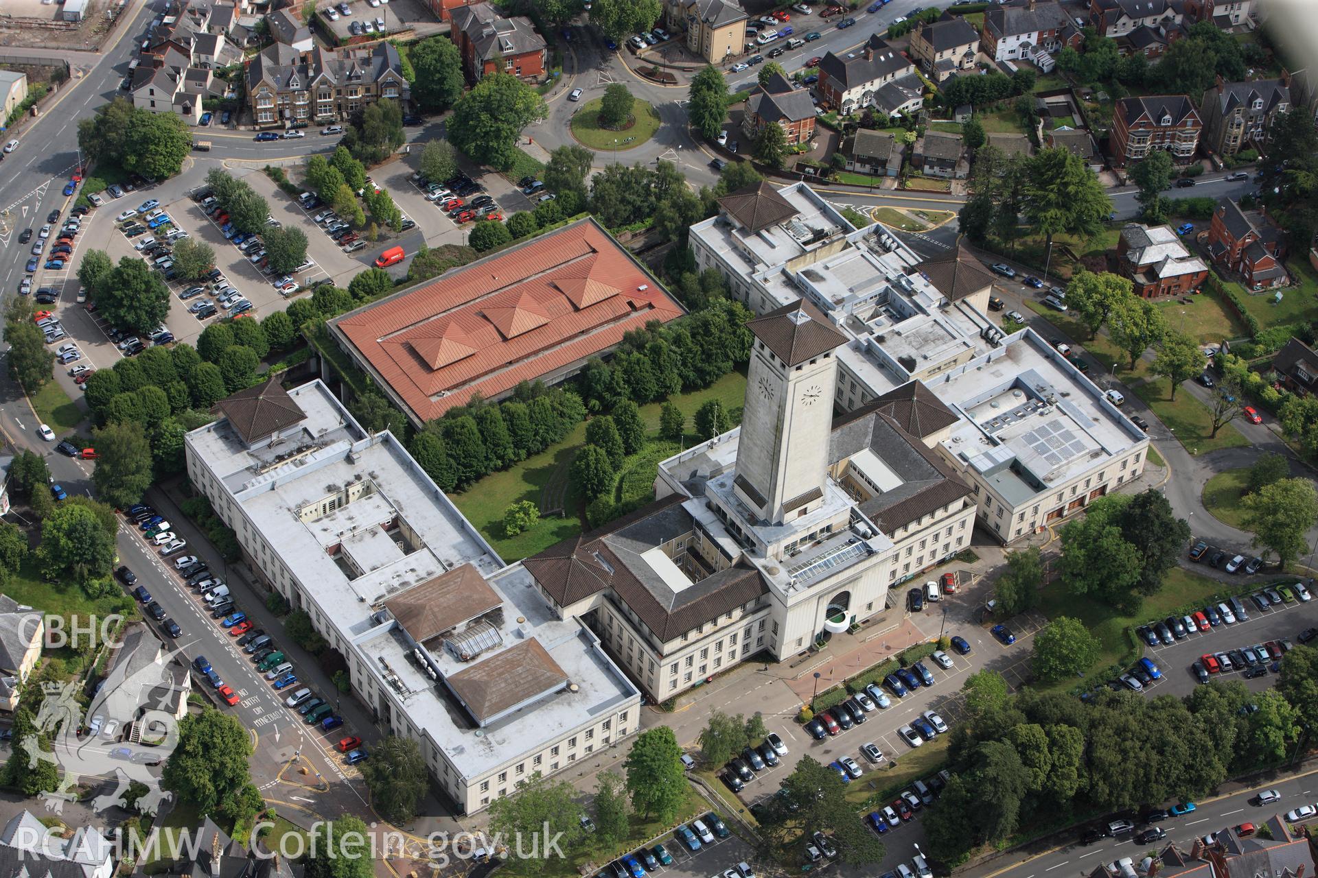 RCAHMW colour oblique photograph of Newport civic centre. Taken by Toby Driver on 13/06/2011.
