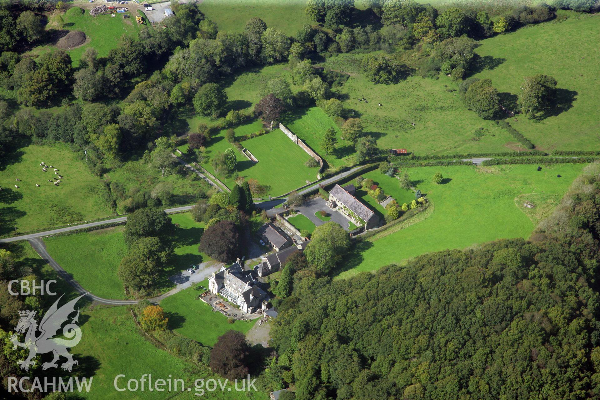 RCAHMW colour oblique photograph of Whitland Abbey and Gardens. Taken by Toby Driver and Oliver Davies on 28/09/2011.