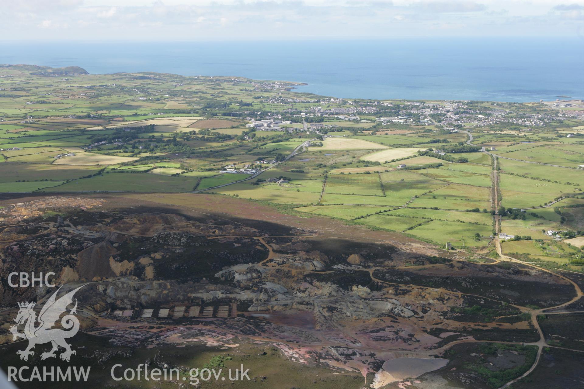 RCAHMW colour oblique photograph of Parys Mountain Copper Mines, Amlwch, view from south. Taken by Toby Driver on 20/07/2011.