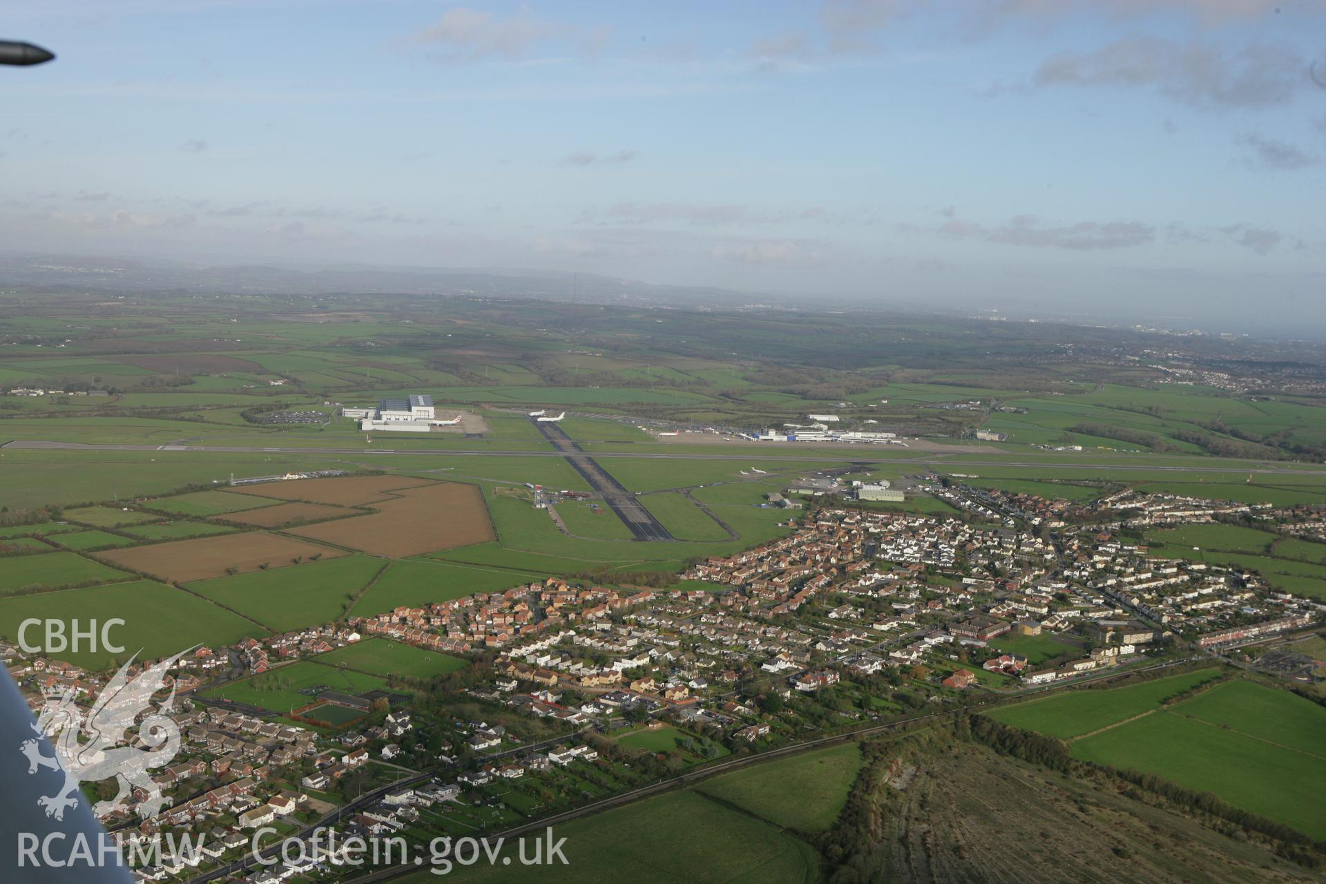 RCAHMW colour oblique photograph of view looking north over Font-y-gary, towards Cardiff-Wales Airport. Taken by Toby Driver on 17/11/2011.