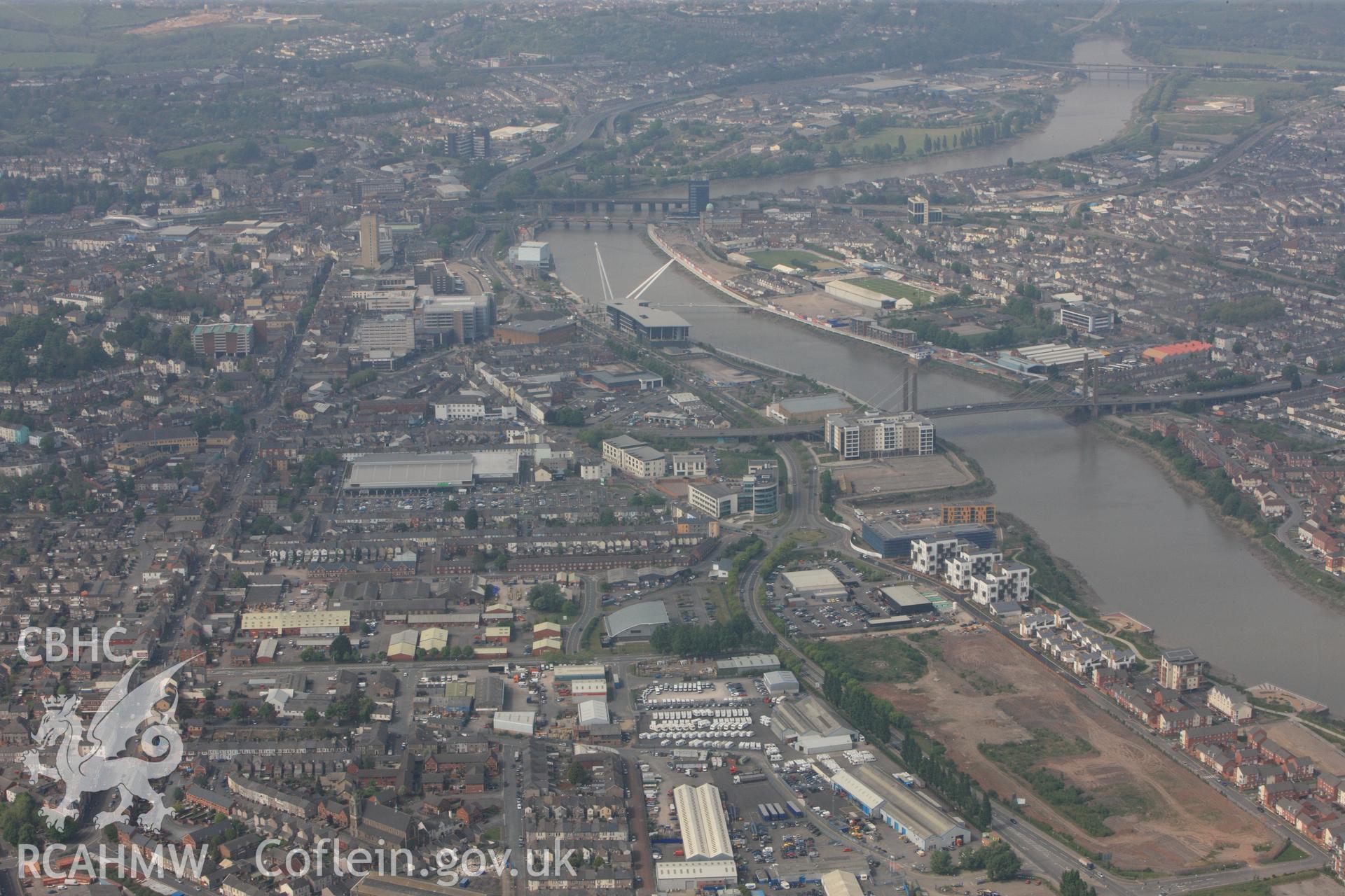 RCAHMW colour oblique photograph of Newport, view from south. Taken by Toby Driver on 26/04/2011.