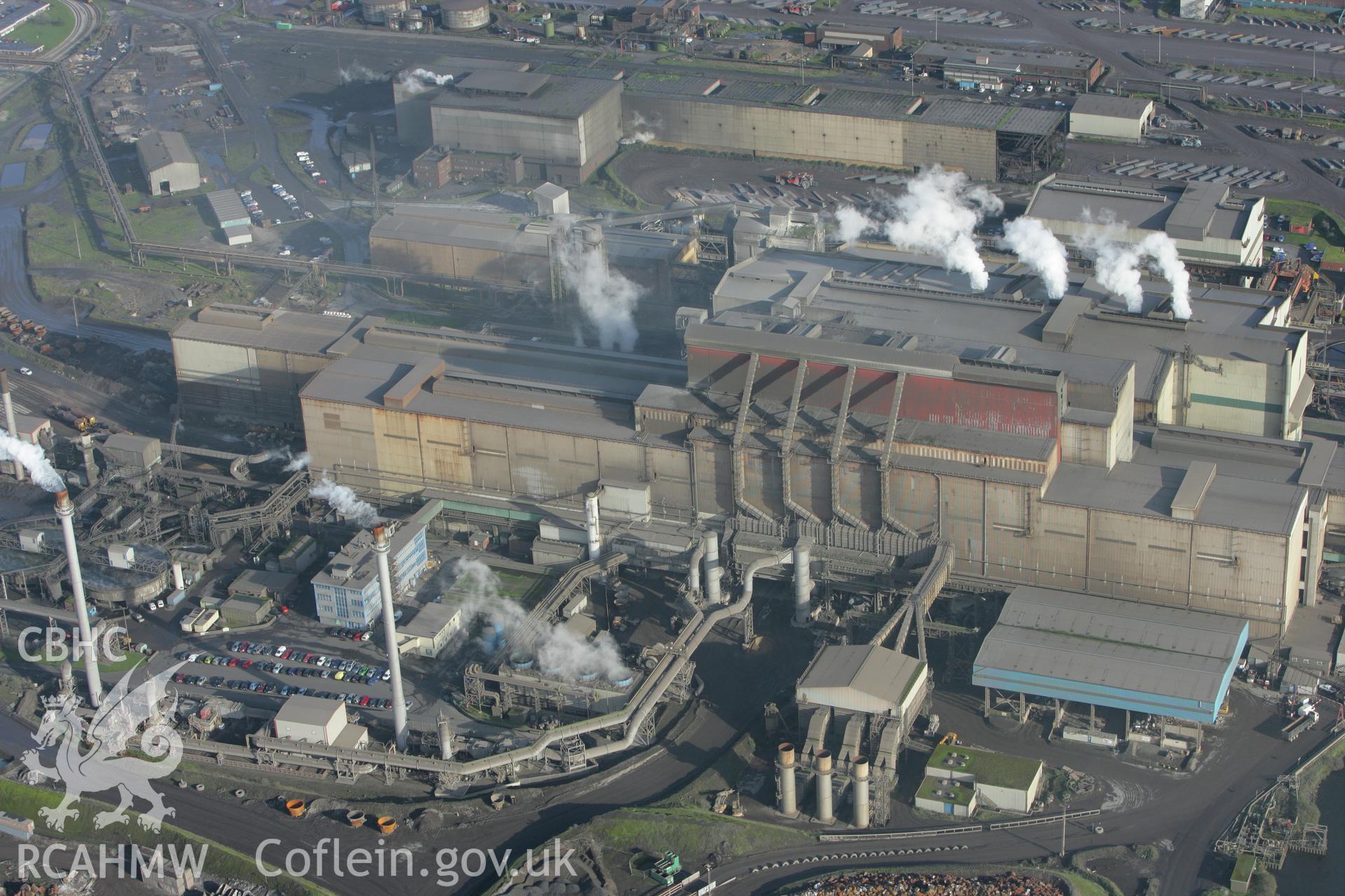 RCAHMW colour oblique photograph of Abbey Works, Margam Steel, Margam. Taken by Toby Driver on 17/11/2011.