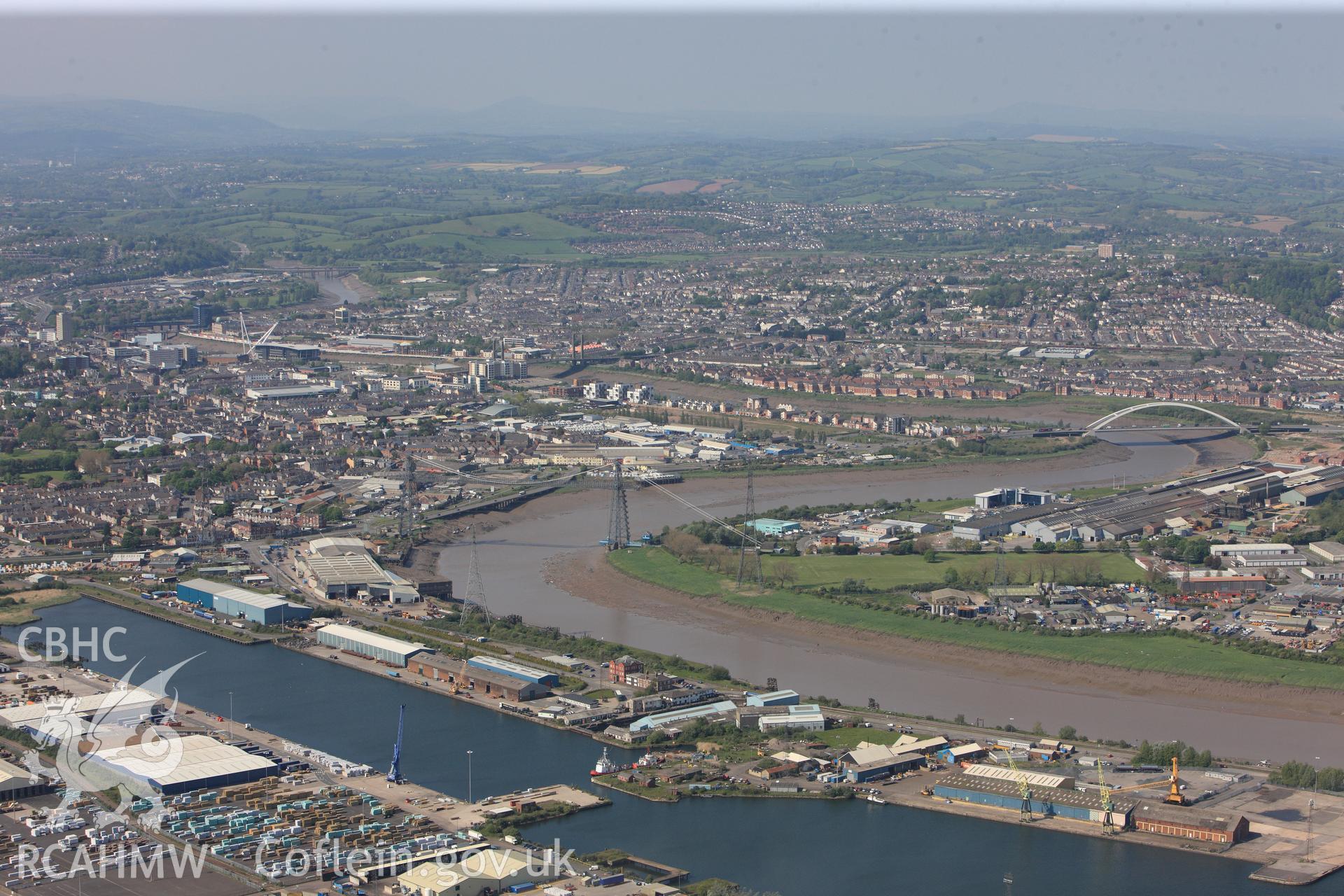 RCAHMW colour oblique photograph of Newport Docks. Taken by Toby Driver on 22/05/2012.