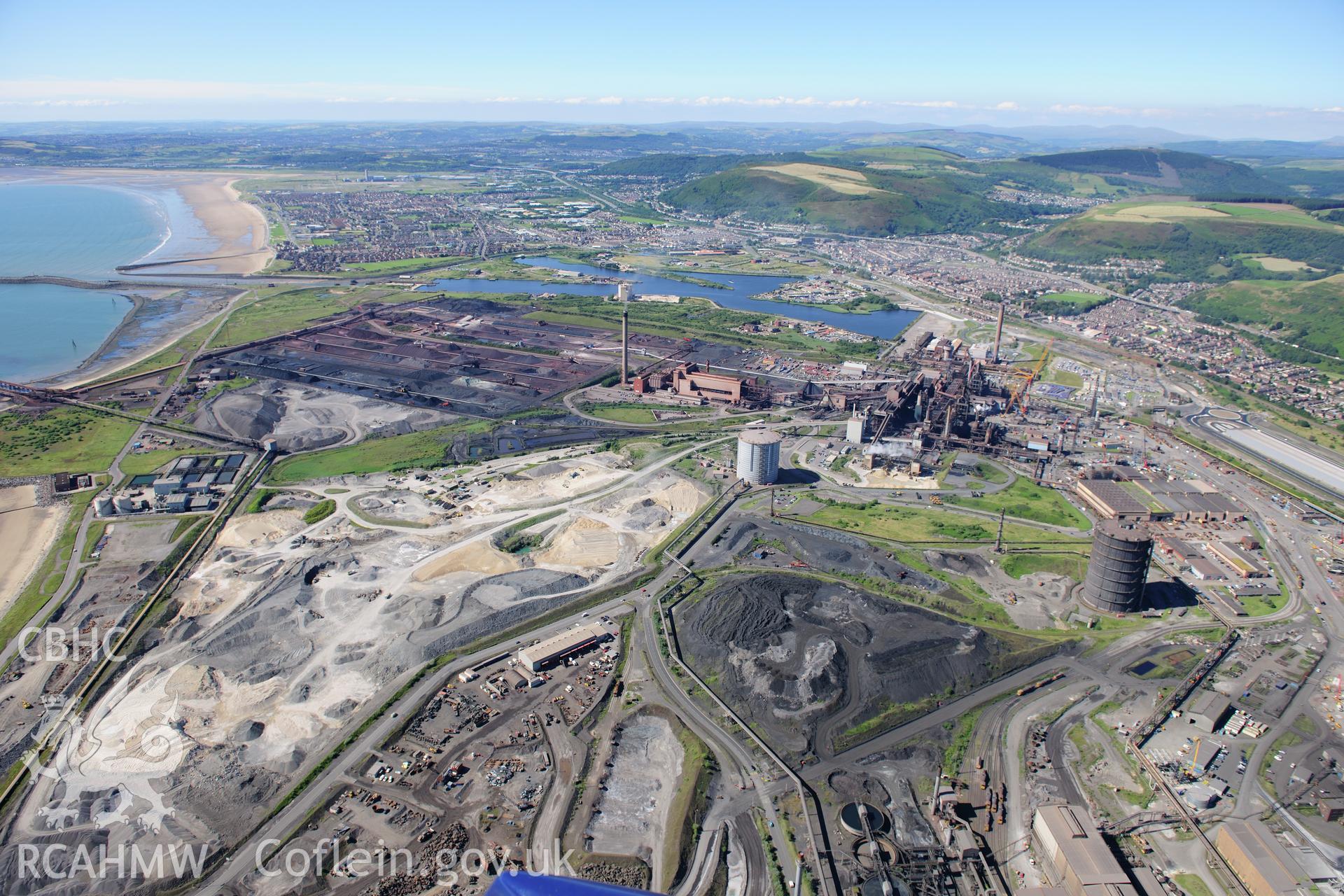 RCAHMW colour oblique photograph of Abbey Works, Margam Steelworks. Taken by Toby Driver on 24/07/2012.