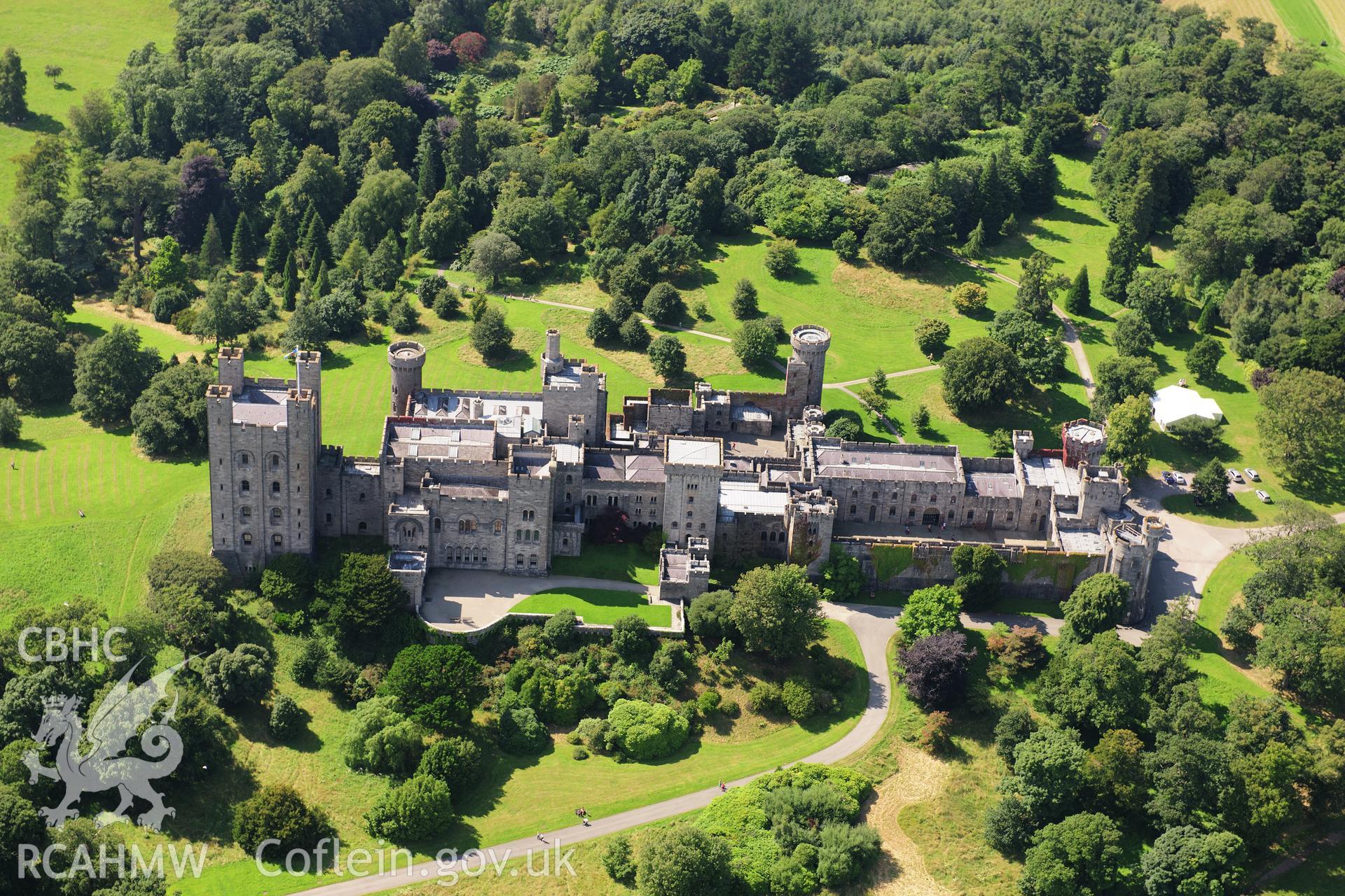 RCAHMW colour oblique photograph of Penrhyn Castle, viewed from the east. Taken by Toby Driver on 10/08/2012.