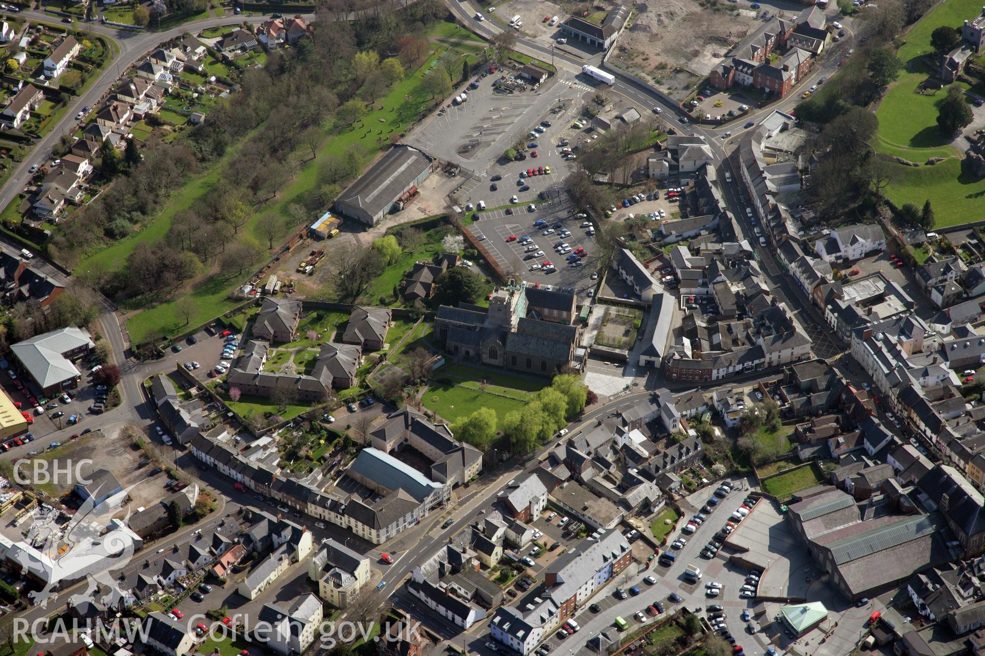 RCAHMW colour oblique photograph of Abergavenny, from north-west. Taken by Toby Driver and Oliver Davies on 28/03/2012.