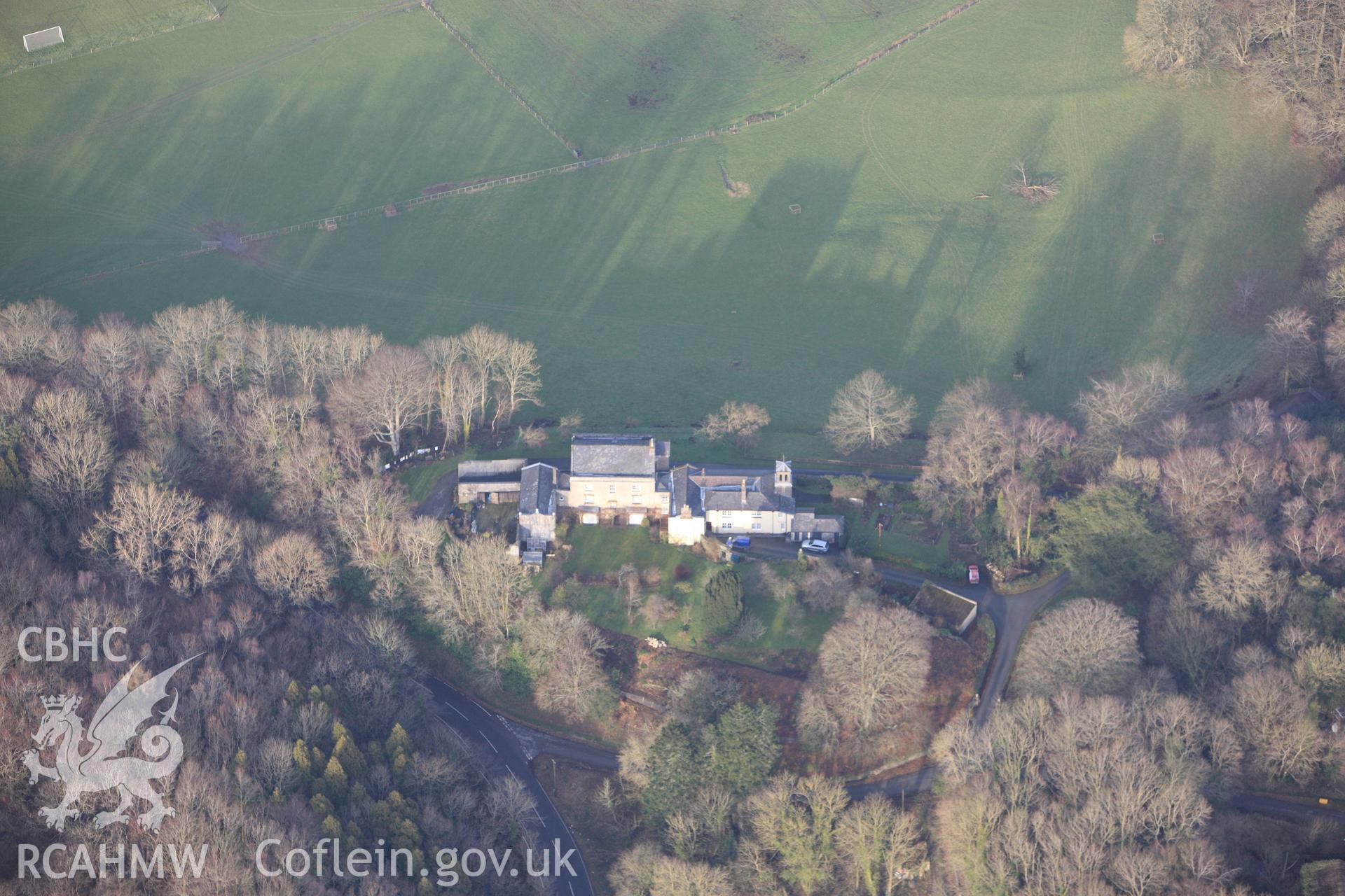 RCAHMW colour oblique photograph of Castle Hill House, Llanilar. Taken by Toby Driver on 07/02/2012.