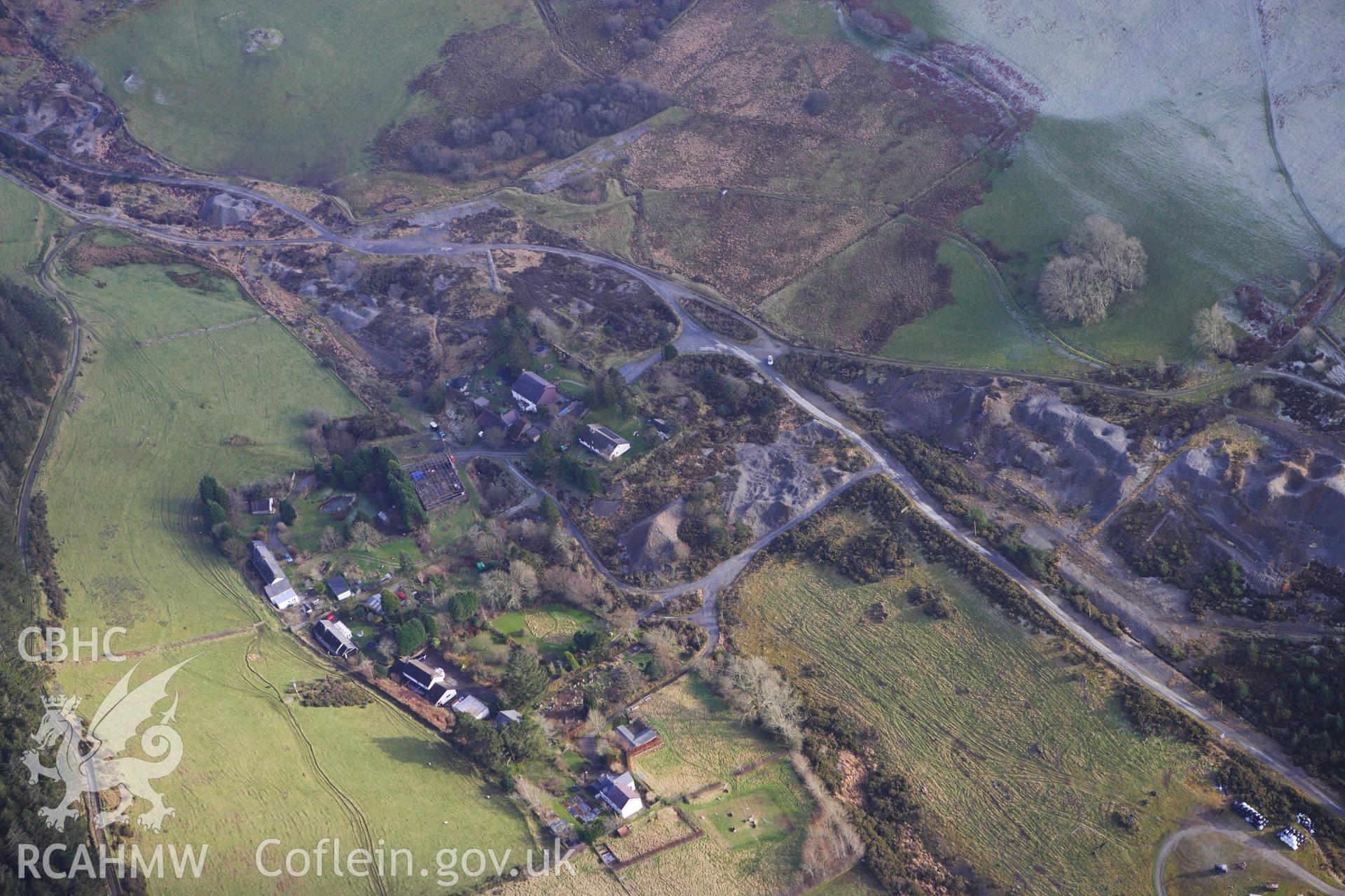 RCAHMW colour oblique photograph of Cwmsymlog Lead Mine, View from North West. Taken by Toby Driver on 07/02/2012.