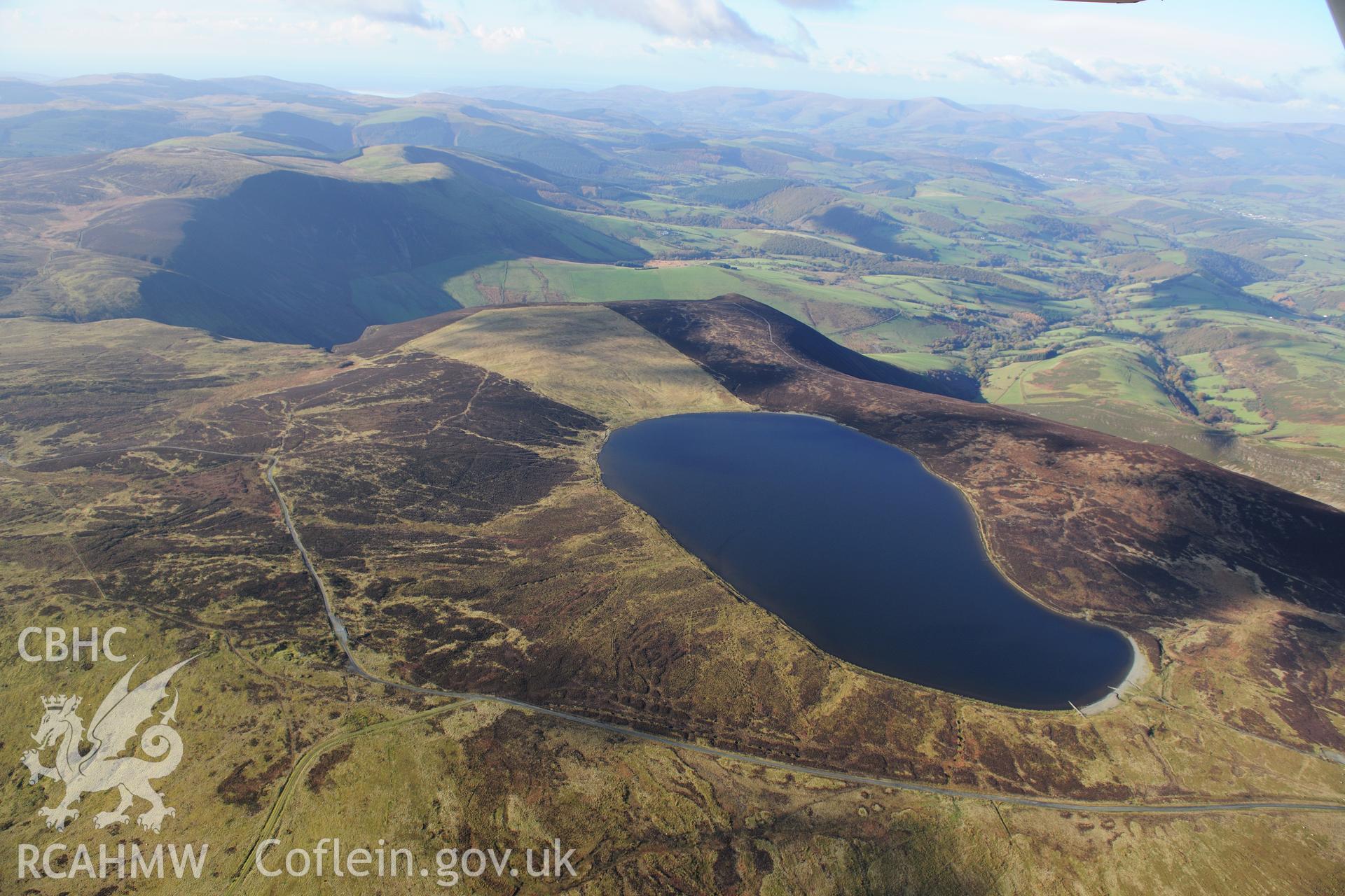 RCAHMW colour oblique photograph of Glaslyn Lake, view from south-east. Taken by Toby Driver on 05/11/2012.