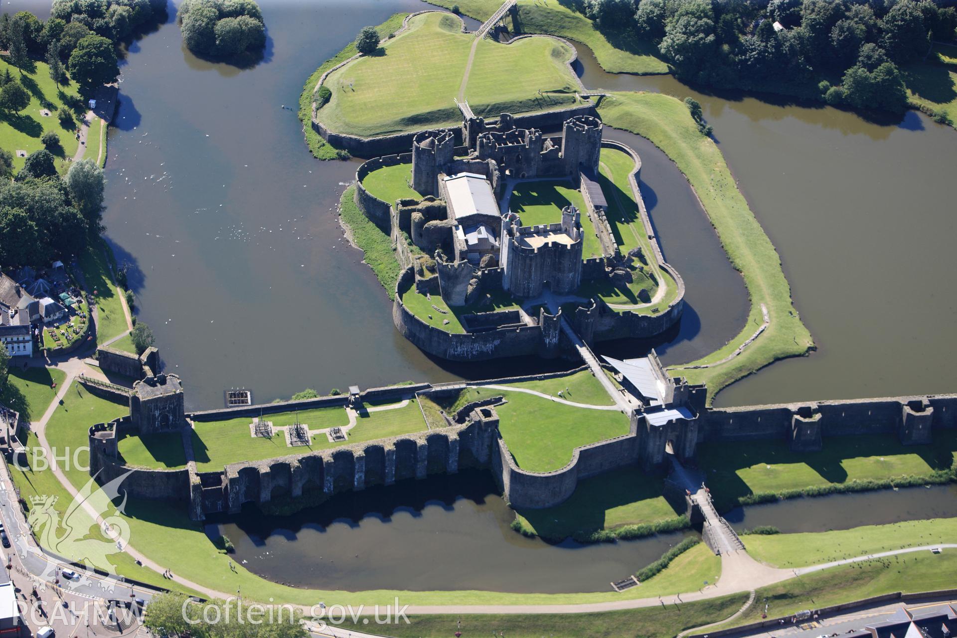 RCAHMW colour oblique photograph of Caerphilly Castle. Taken by Toby Driver on 24/07/2012.