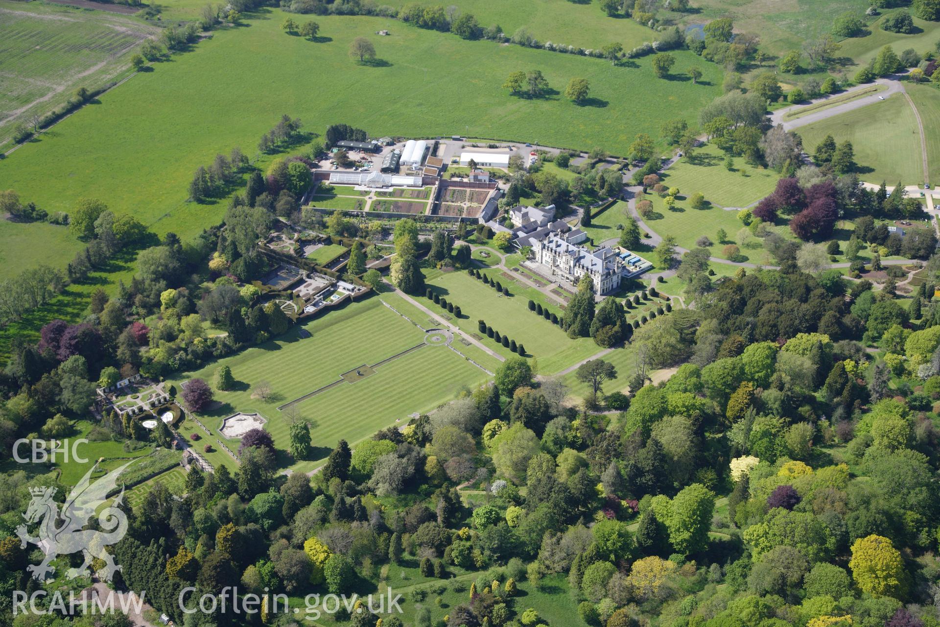 RCAHMW colour oblique photograph of Dyffryn Gardens and Dyffryn House, viewed from the south-east. Taken by Toby Driver on 22/05/2012.