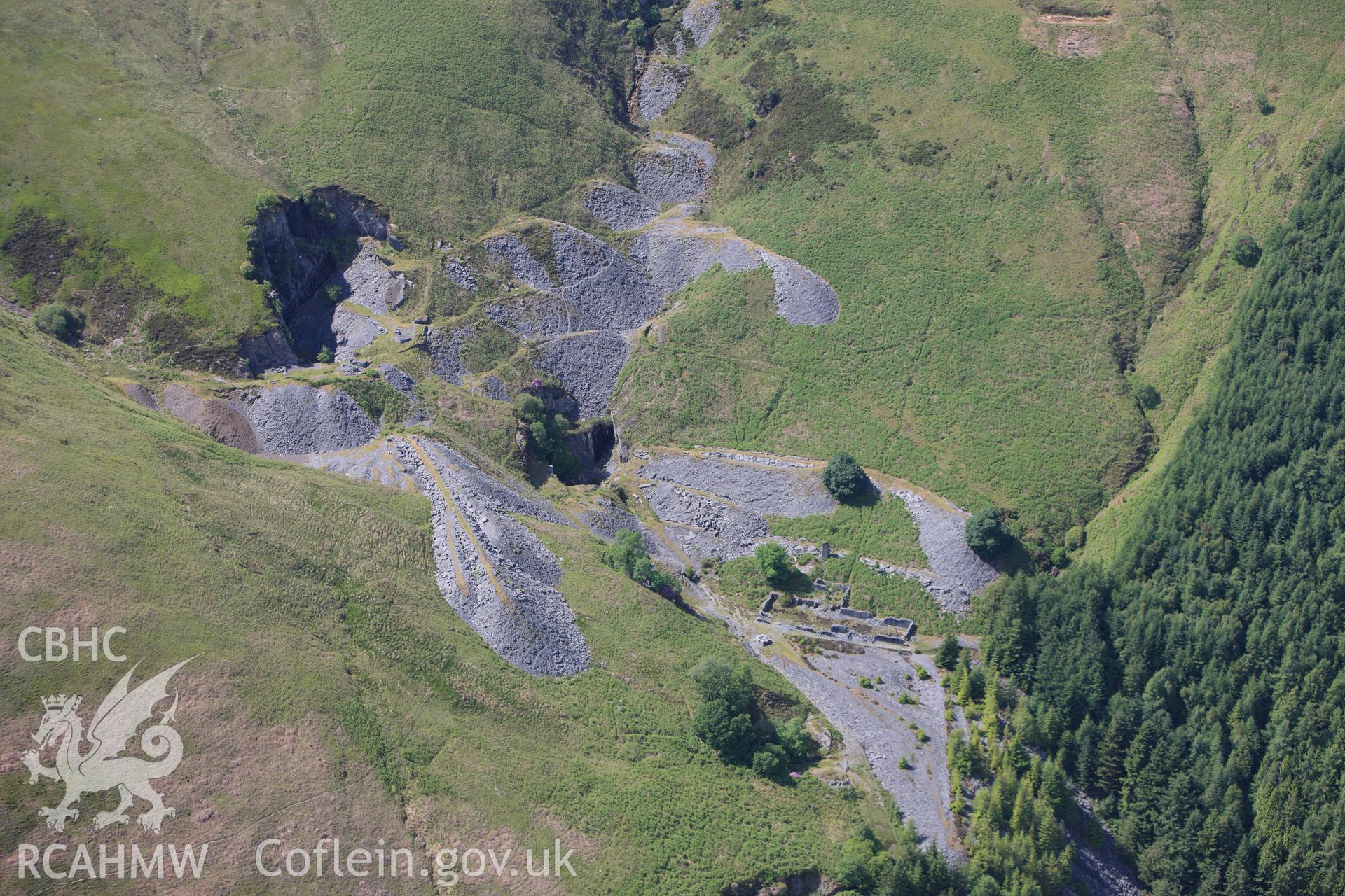 RCAHMW colour oblique photograph of Dinas Mawddwy Slate Quarry. Taken by Toby Driver on 16/06/2010.