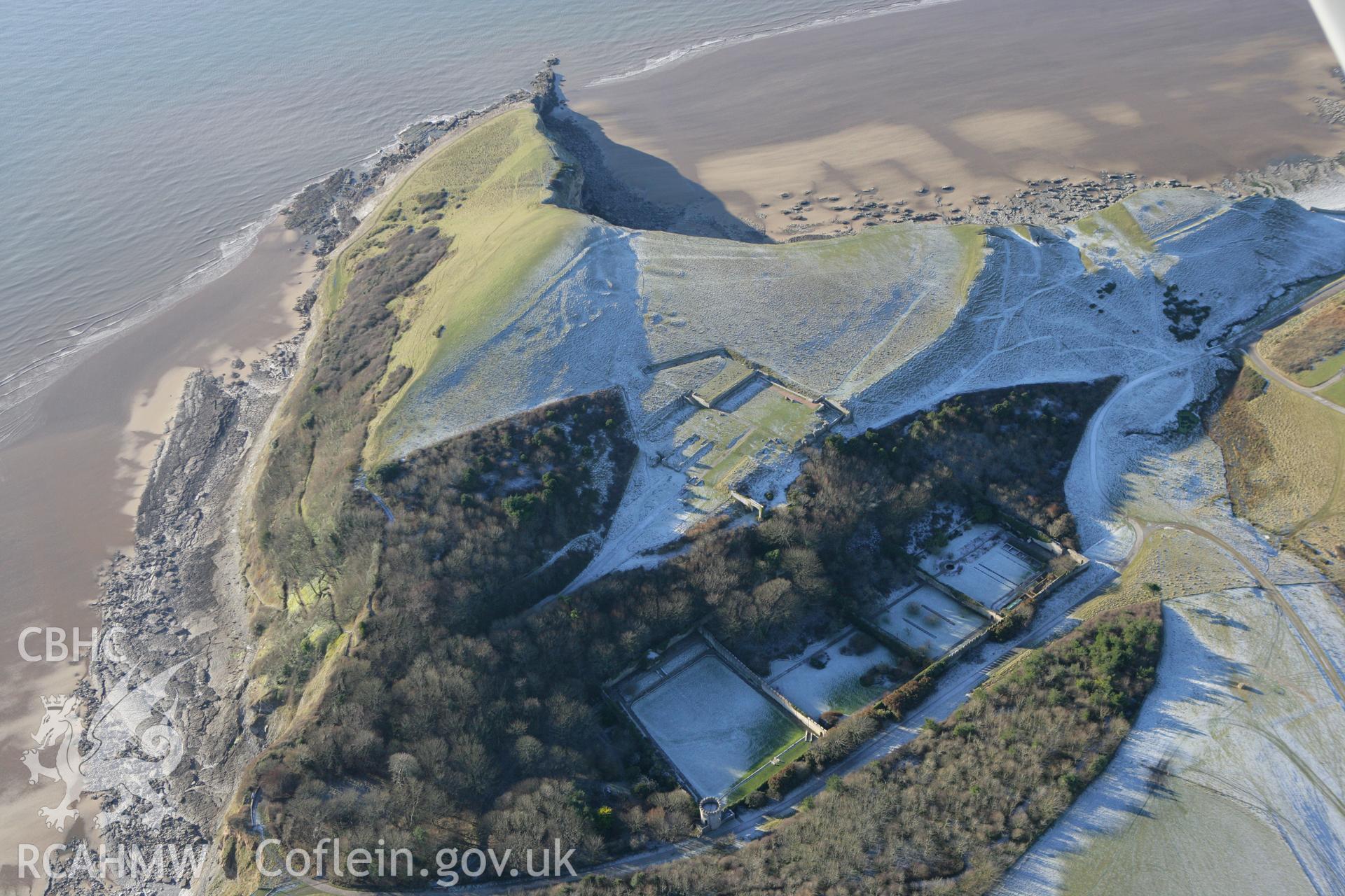 RCAHMW colour oblique photograph of Dunraven Hillfort, and south Glamorgan coast. Taken by Toby Driver on 08/12/2010.