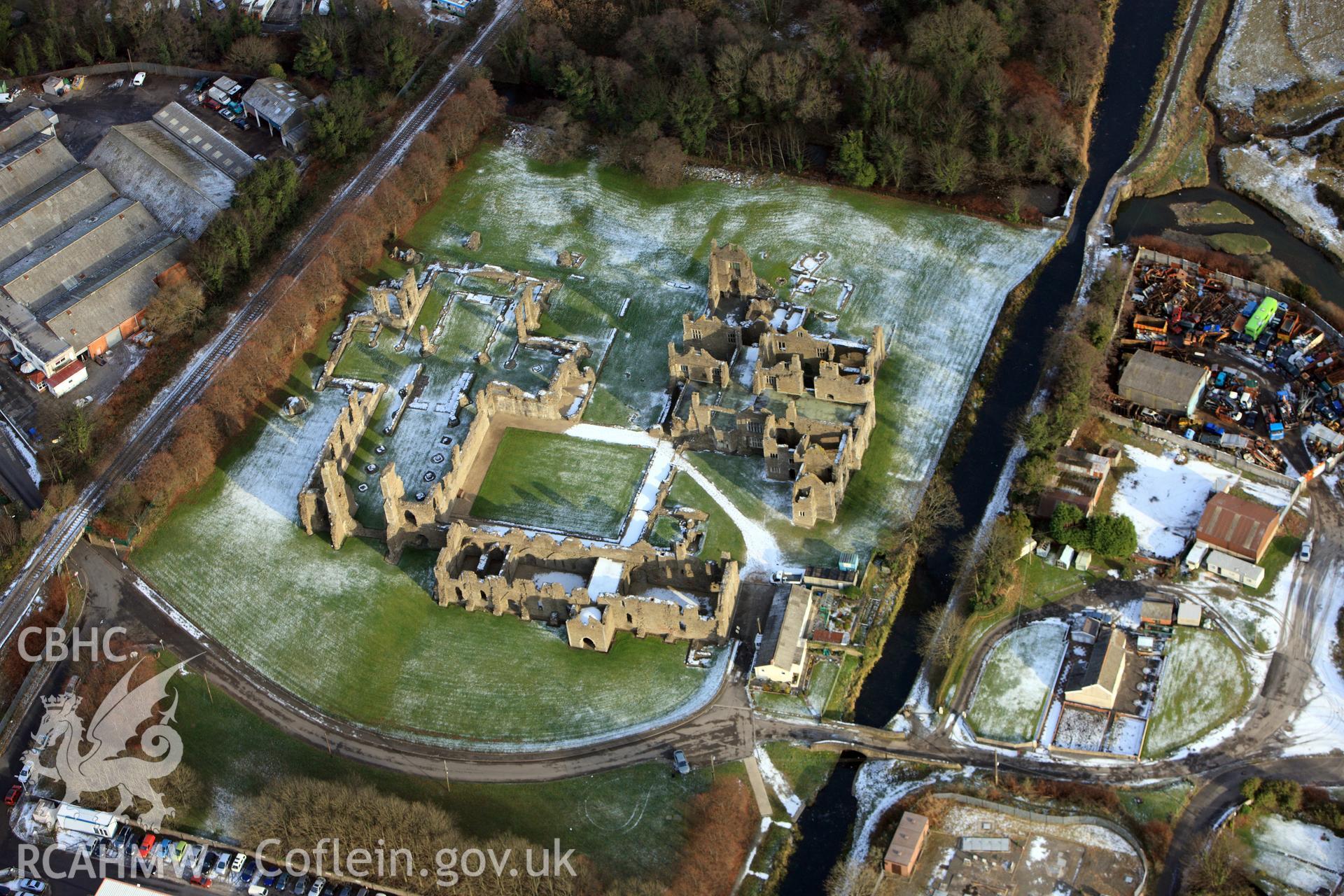 RCAHMW colour oblique aerial photograph of Neath Abbey under snow, by Toby Driver, 01/12/2010.