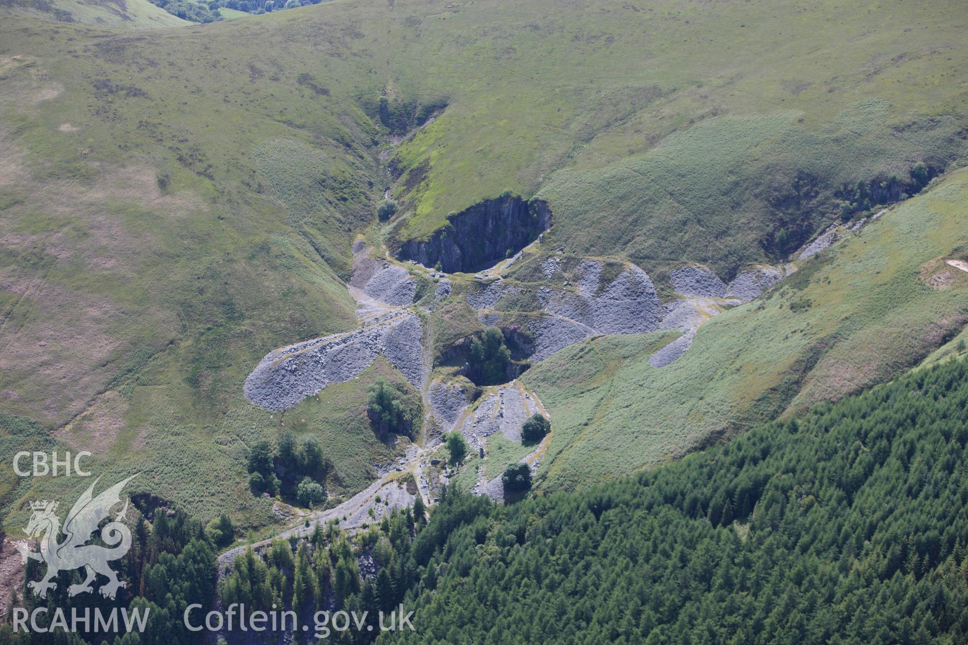 RCAHMW colour oblique photograph of Dinas Mawddwy Slate Quarry. Taken by Toby Driver on 16/06/2010.