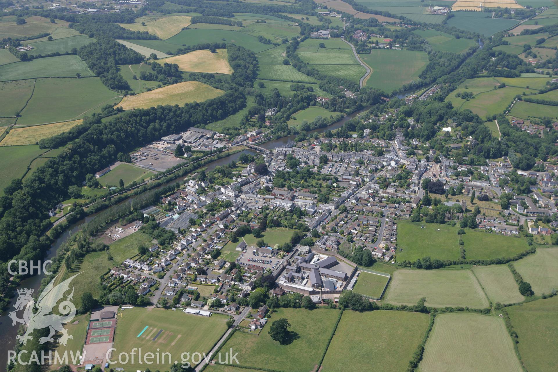 RCAHMW colour oblique photograph of Usk town, from the south. Taken by Toby Driver on 21/06/2010.
