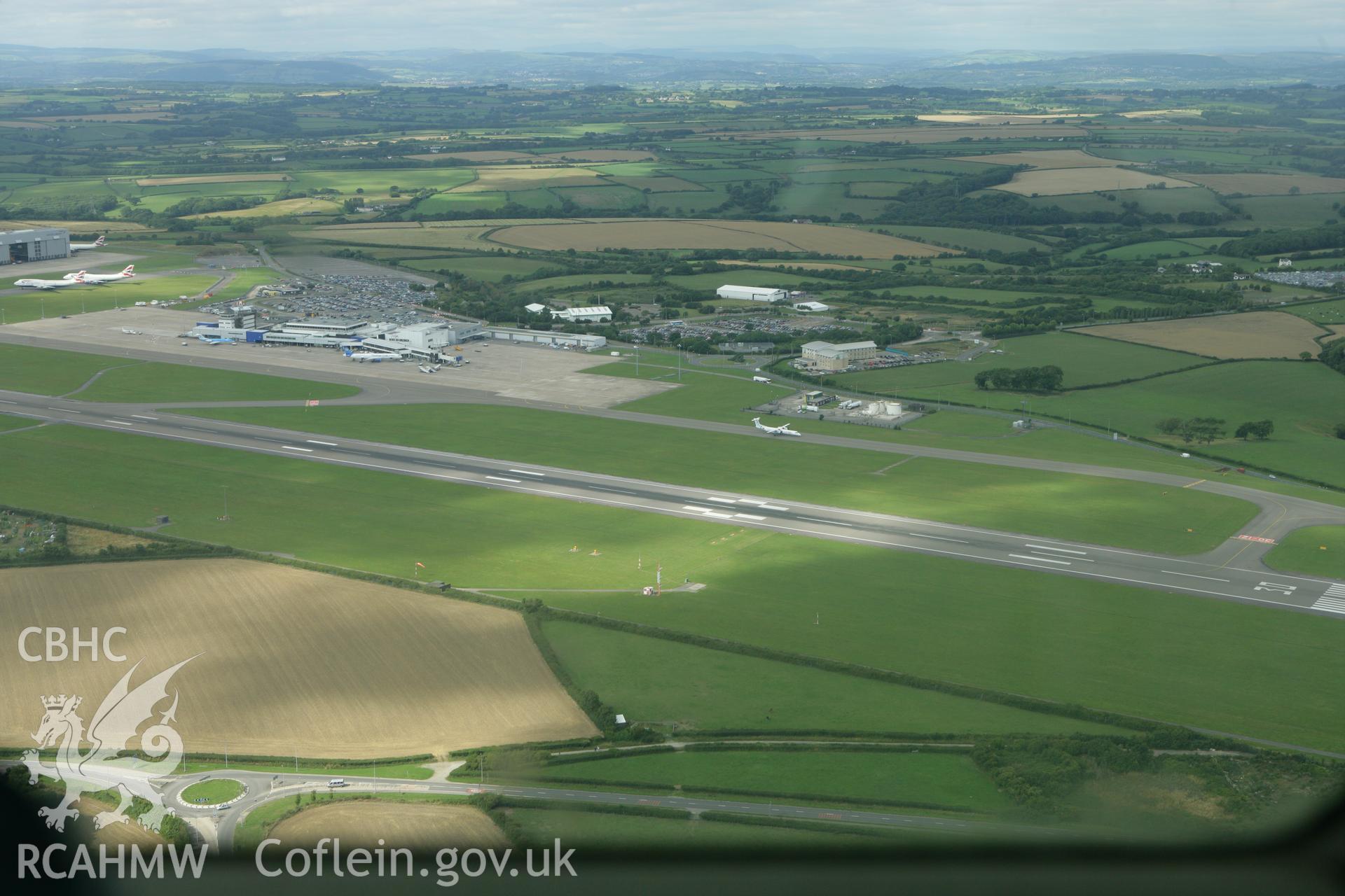 RCAHMW colour oblique photograph of Rhoose Airfield (Cardiff Wales Airport, Rhoose). Taken by Toby Driver on 29/07/2010.
