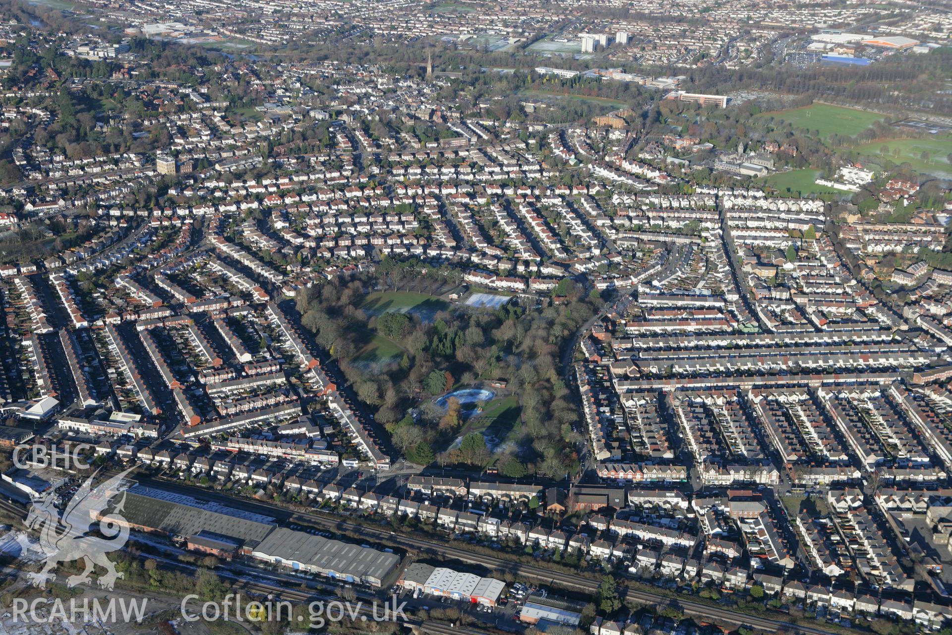 RCAHMW colour oblique photograph of Victoria Park, Canton. Taken by Toby Driver on 08/12/2010.