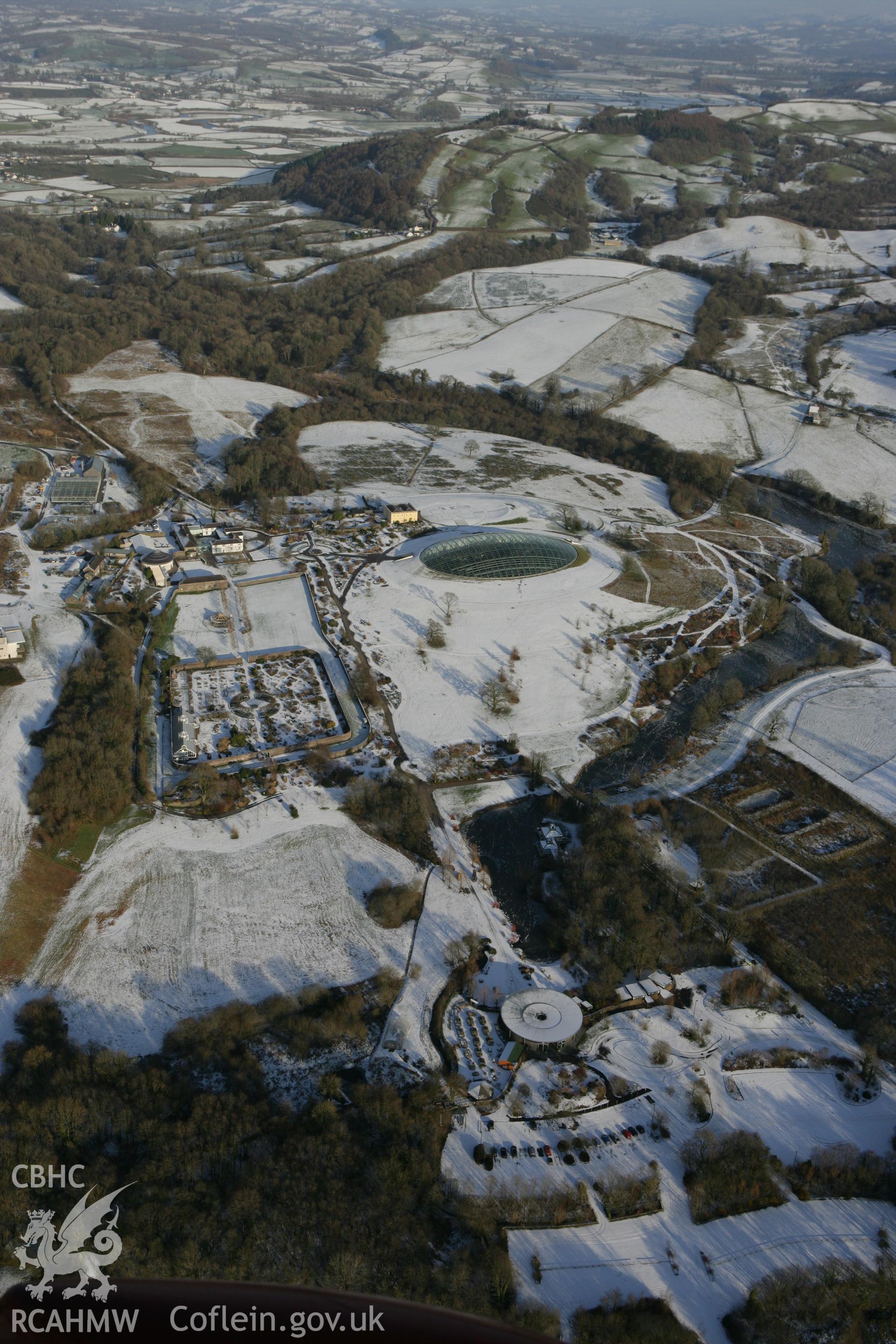 RCAHMW colour oblique photograph of the National Botanic Garden of Wales, with snow. Taken by Toby Driver on 01/12/2010.