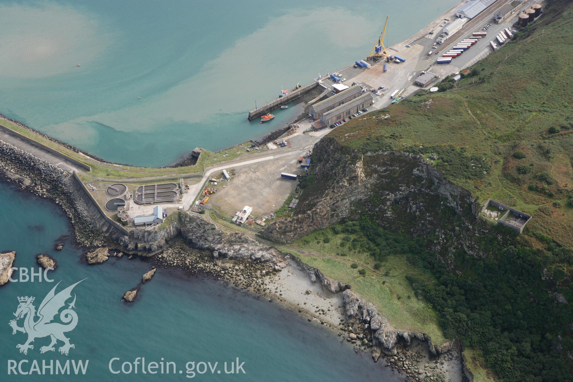 RCAHMW colour oblique photograph of Fishguard Harbour with Lifeboat Station. Taken by Toby Driver on 09/09/2010.