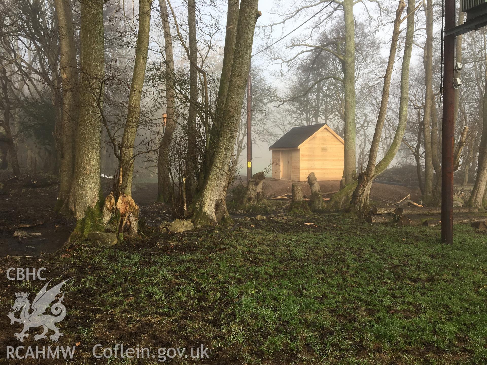 Photo showing the turbine house at Prisk Farm, taken by Trysor,  25/01/2017.