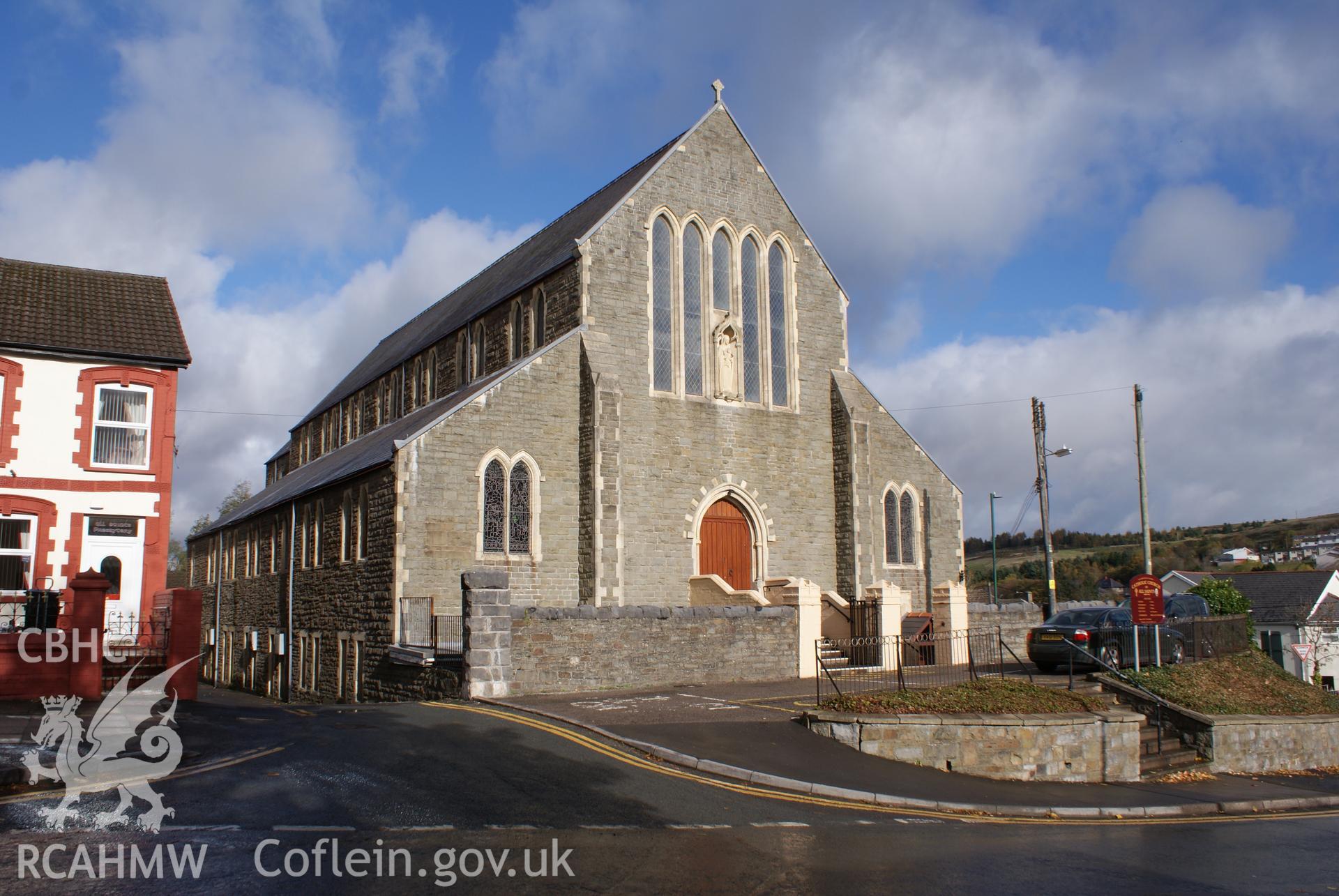 Digital colour photograph showing exterior of All Saints Catholic church, Ebbw Vale.