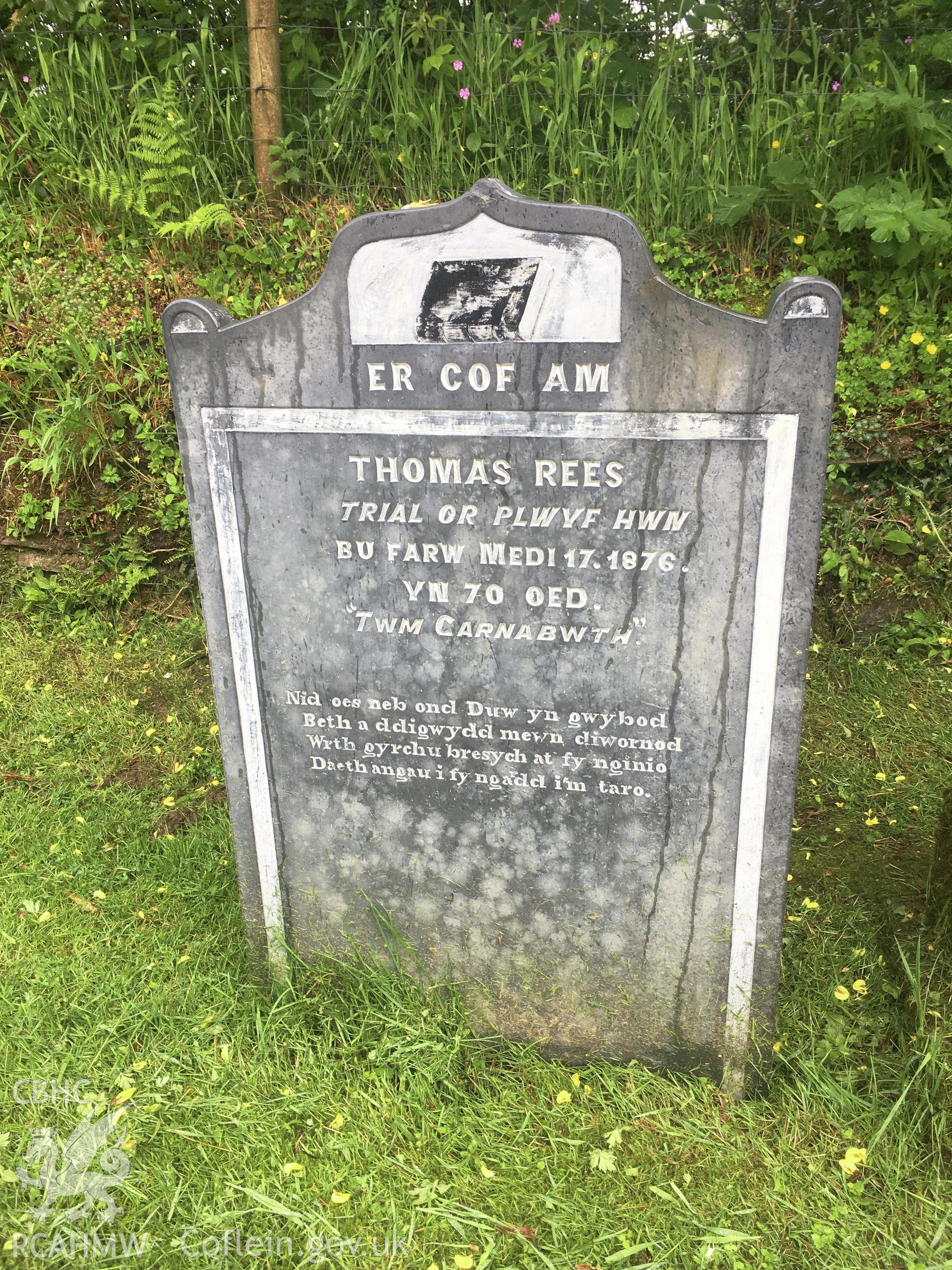 Bethel Welsh Baptist Church Mynachlogddu, gravestone of Thomas Rees ('Twm Carnabwth') Taken by Meilyr Powel.