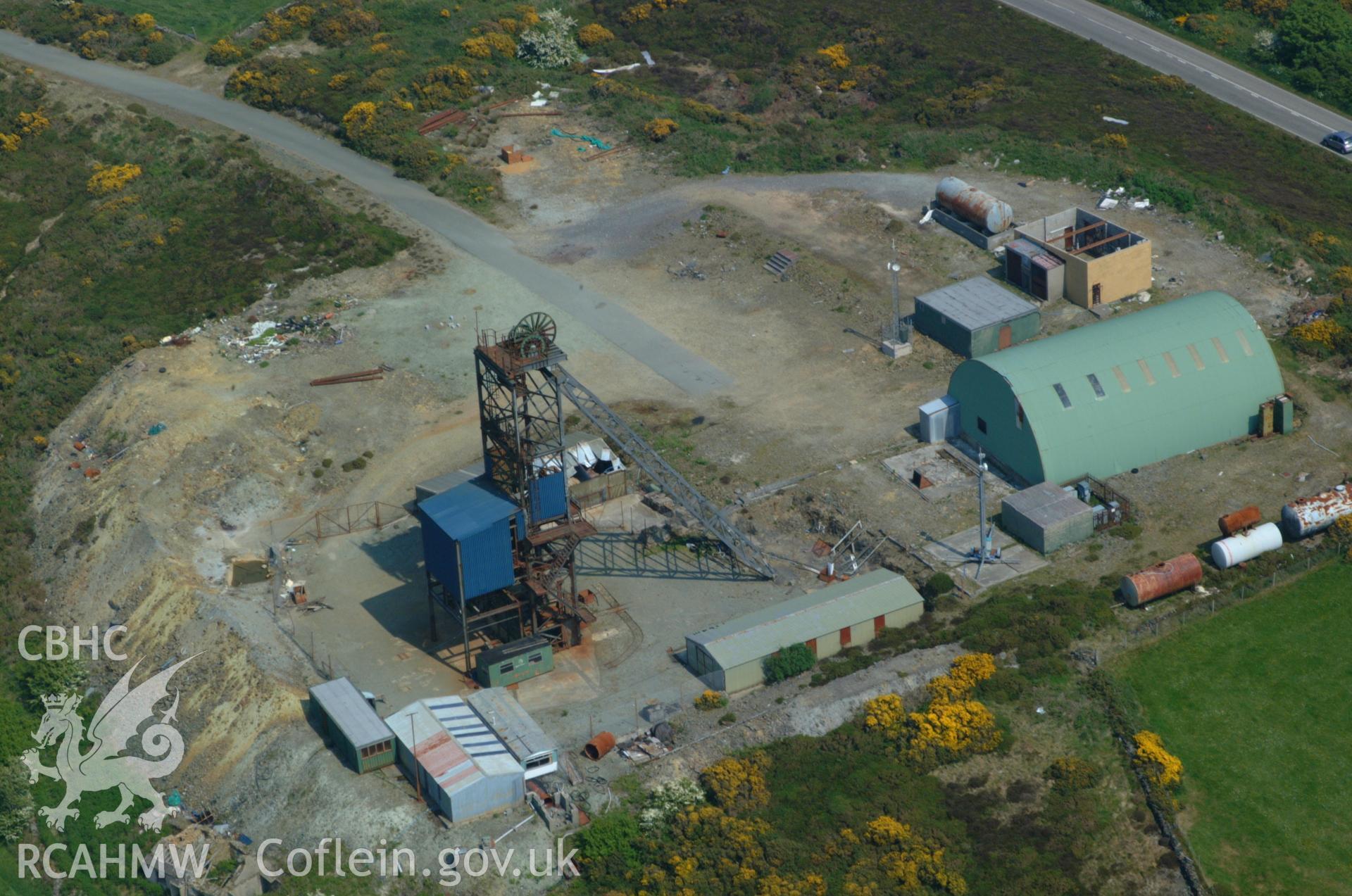 RCAHMW colour oblique aerial photograph of Winding Gear, Parys Mountain. Taken on 26 May 2004 by Toby Driver