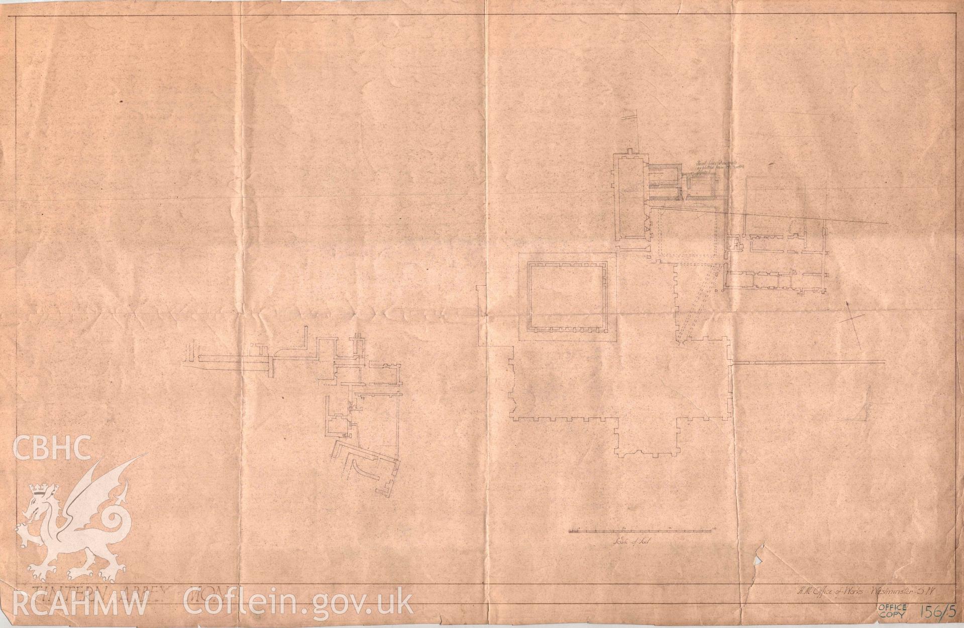Cadw guardianship monument drawing, ground plan of abbey, Tintern Abbey.  Undated