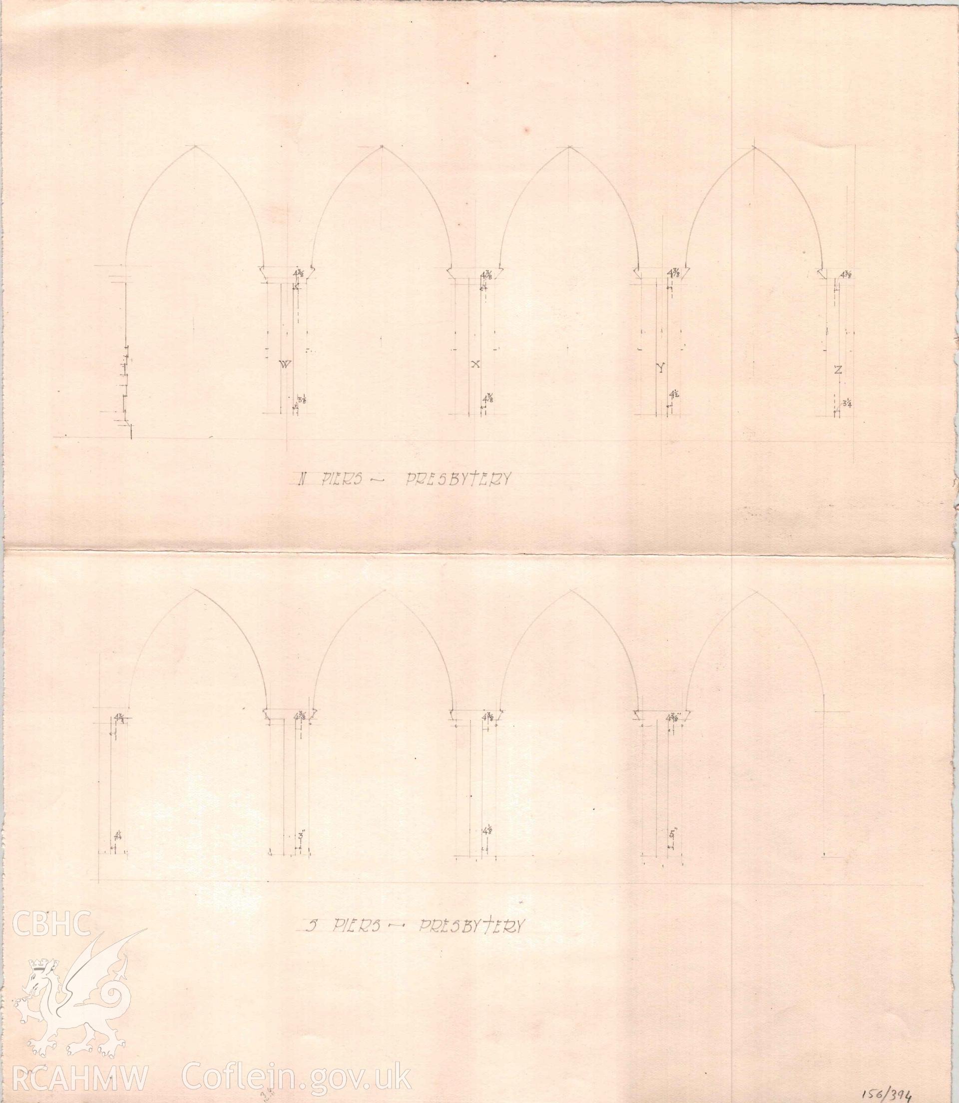Cadw Guardianship monument drawing, outline of north piers in the presbytery, Tintern Abbey. Undated
