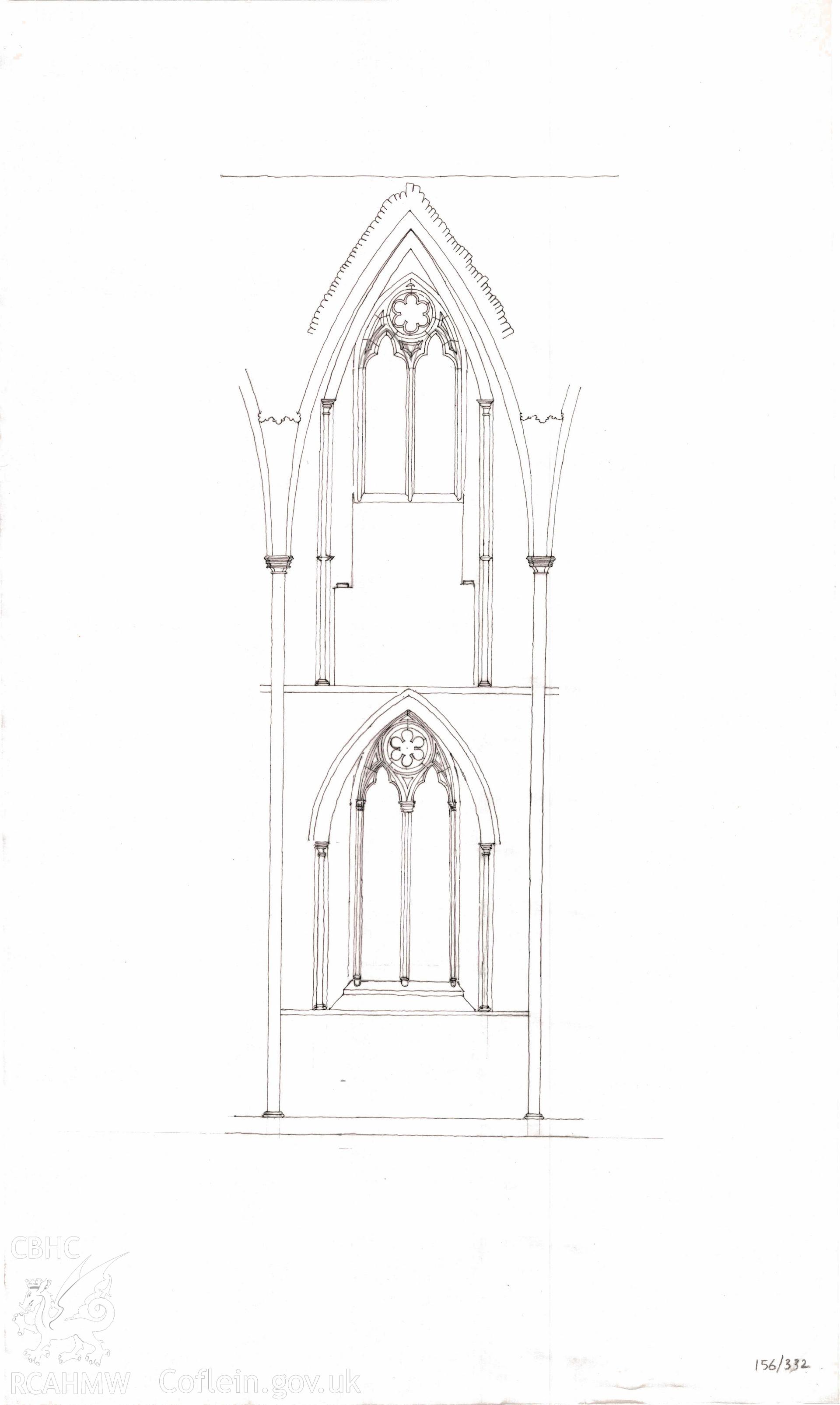Cadw guardianship monument drawing, bay (in unallocated place), internal elevation, sketch survey of condition, Tintern Abbey.