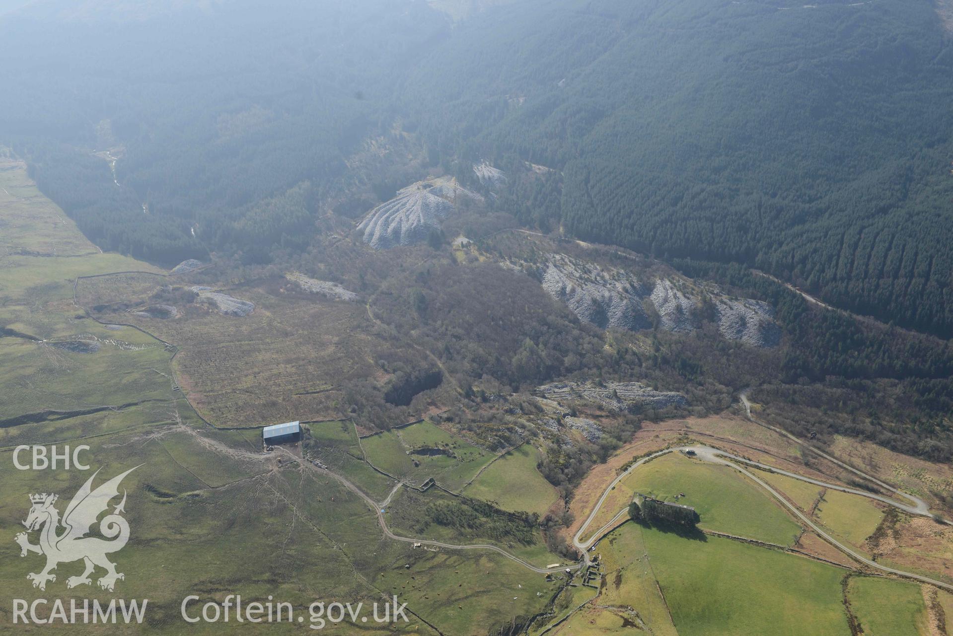 Bryneglwys Slate Quarry. Oblique aerial photographs taken during the Royal Commission’s programme of archaeological aerial reconnaissance by Toby Driver on 25 March 2022.