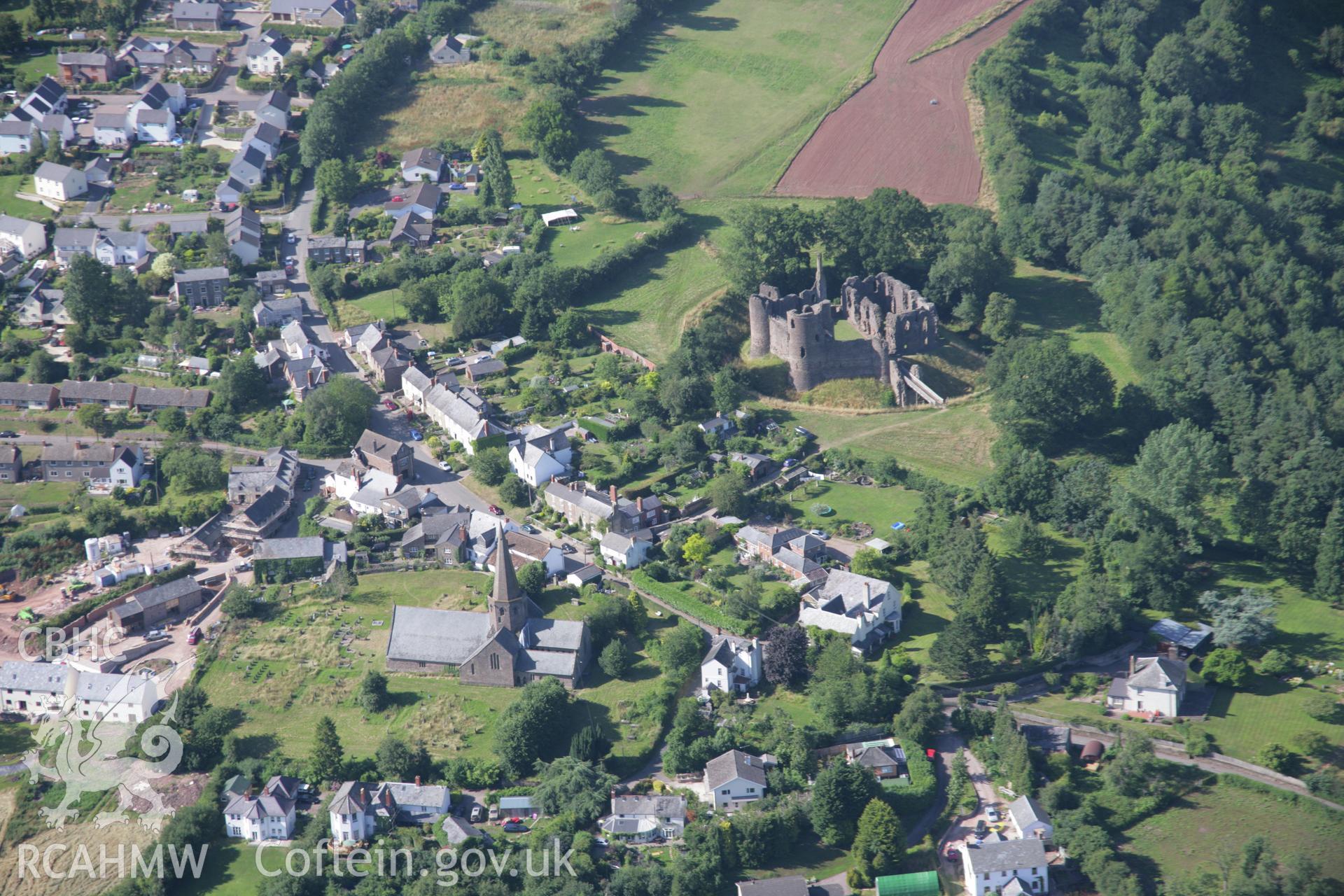 RCAHMW colour oblique aerial photograph of Grosmont Castle. Taken on 13 July 2006 by Toby Driver.