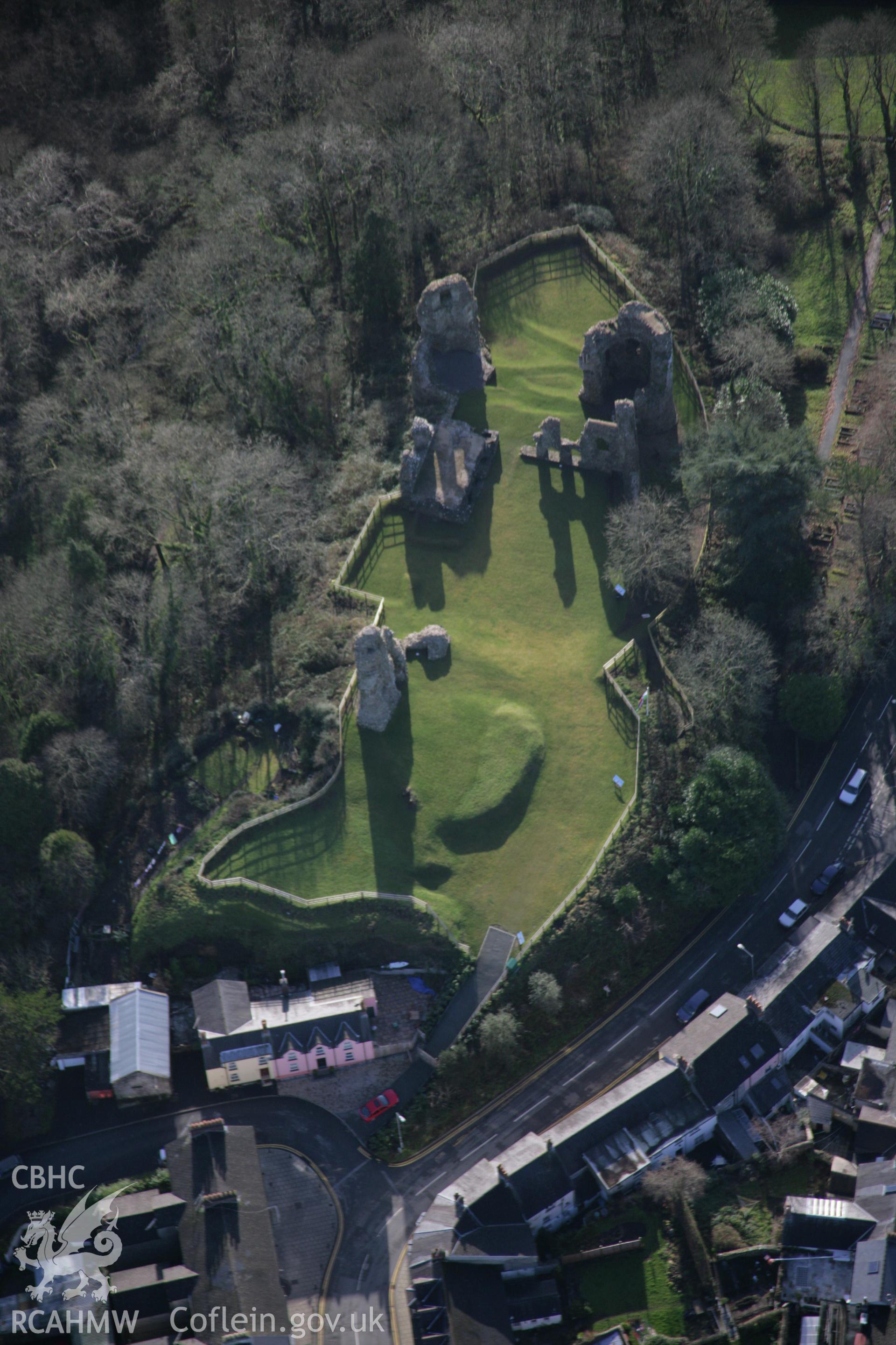 RCAHMW colour oblique aerial photograph of Narberth Castle, viewed from the north-west. Taken on 11 January 2006 by Toby Driver.