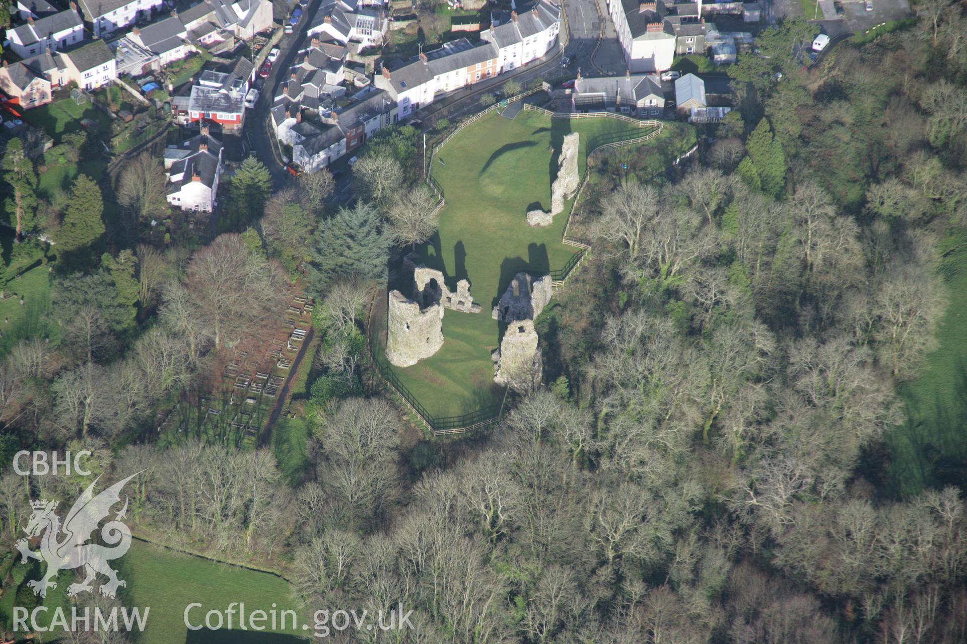RCAHMW colour oblique aerial photograph of Narberth Castle, viewed from the south. Taken on 11 January 2006 by Toby Driver.