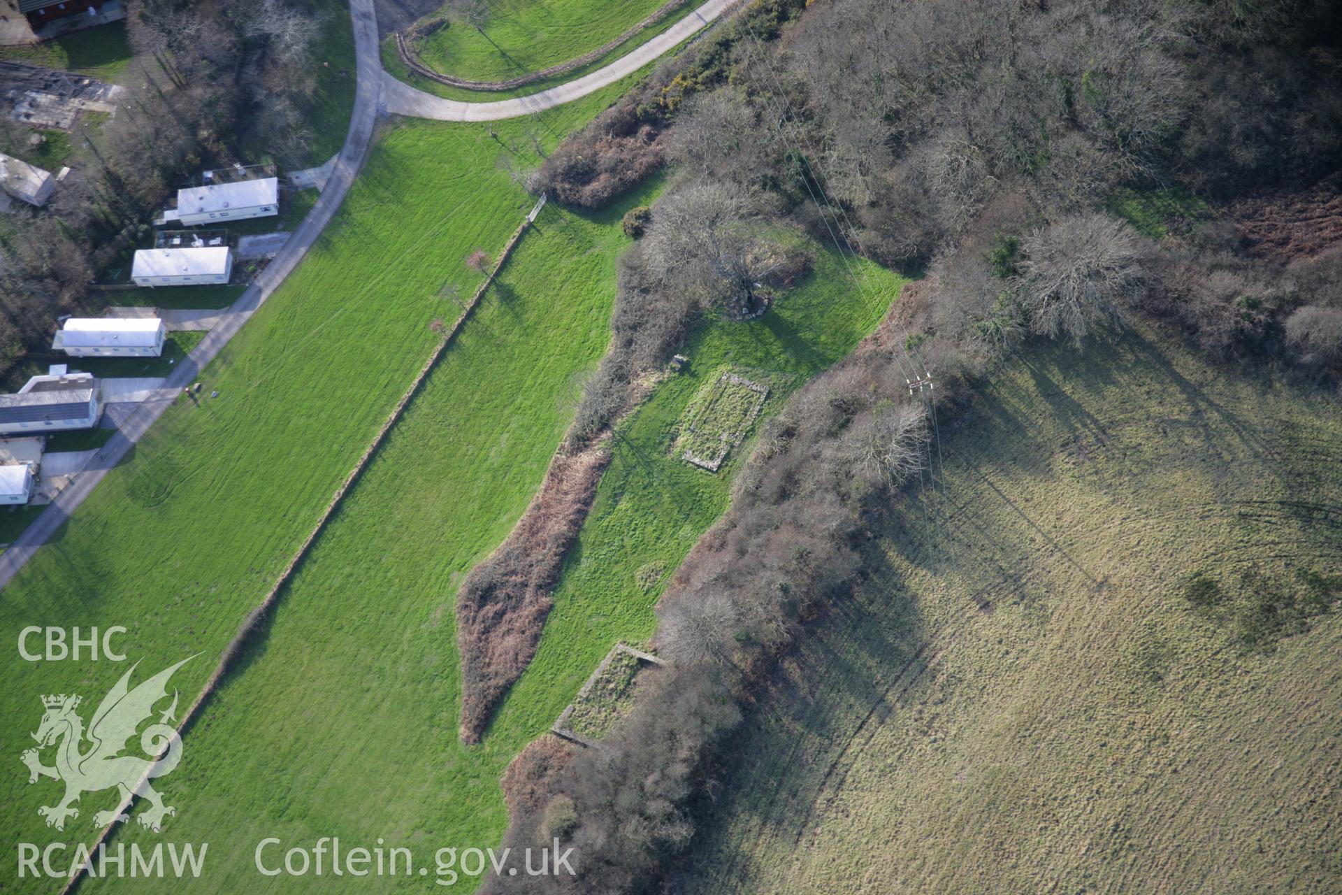 RCAHMW colour oblique aerial photograph of Llanelen chapel site, viewed from the east. Taken on 26 January 2006 by Toby Driver.