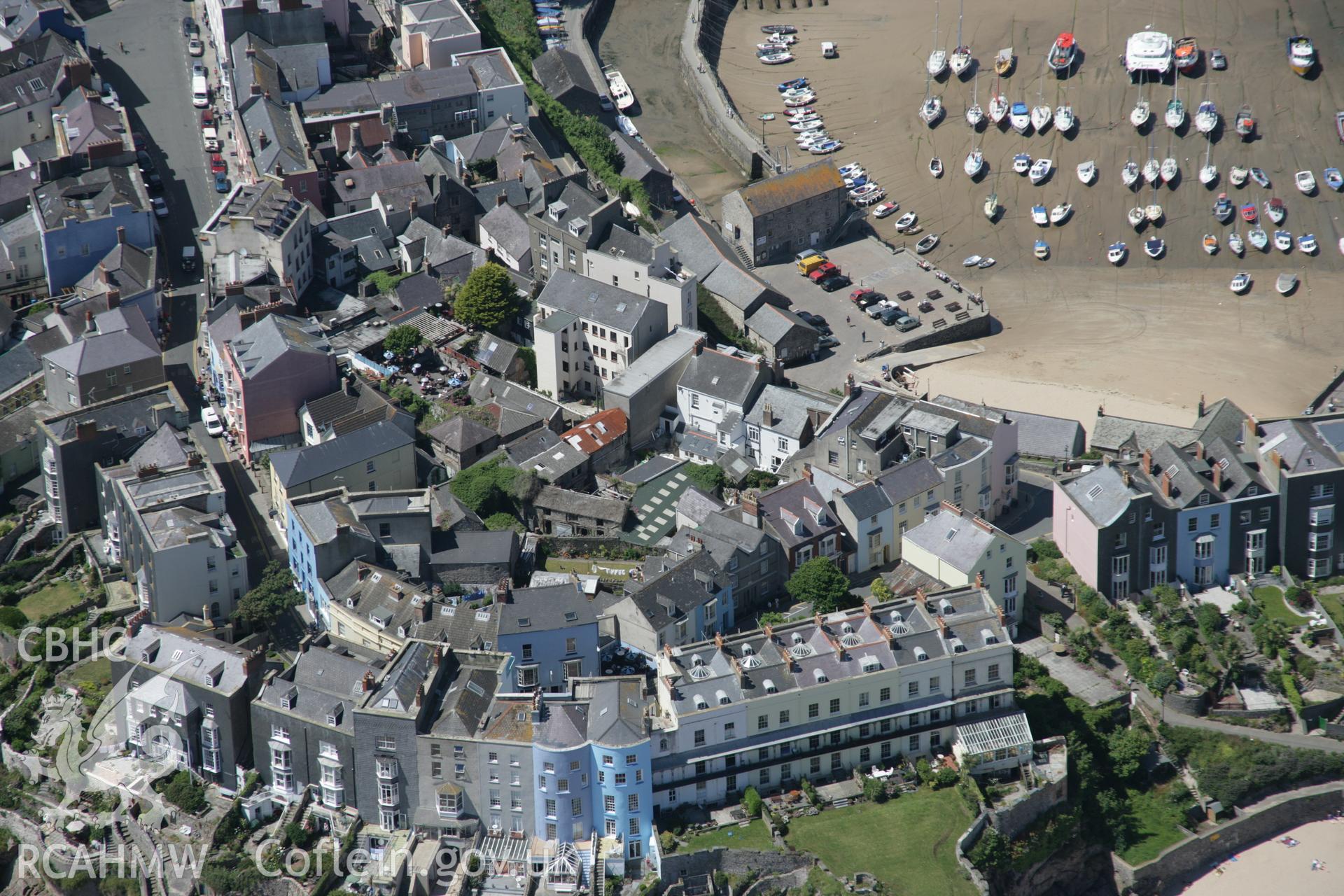 RCAHMW colour oblique aerial photograph of Tenby from the south-west looking towards the harbour. Taken on 22 June 2005 by Toby Driver