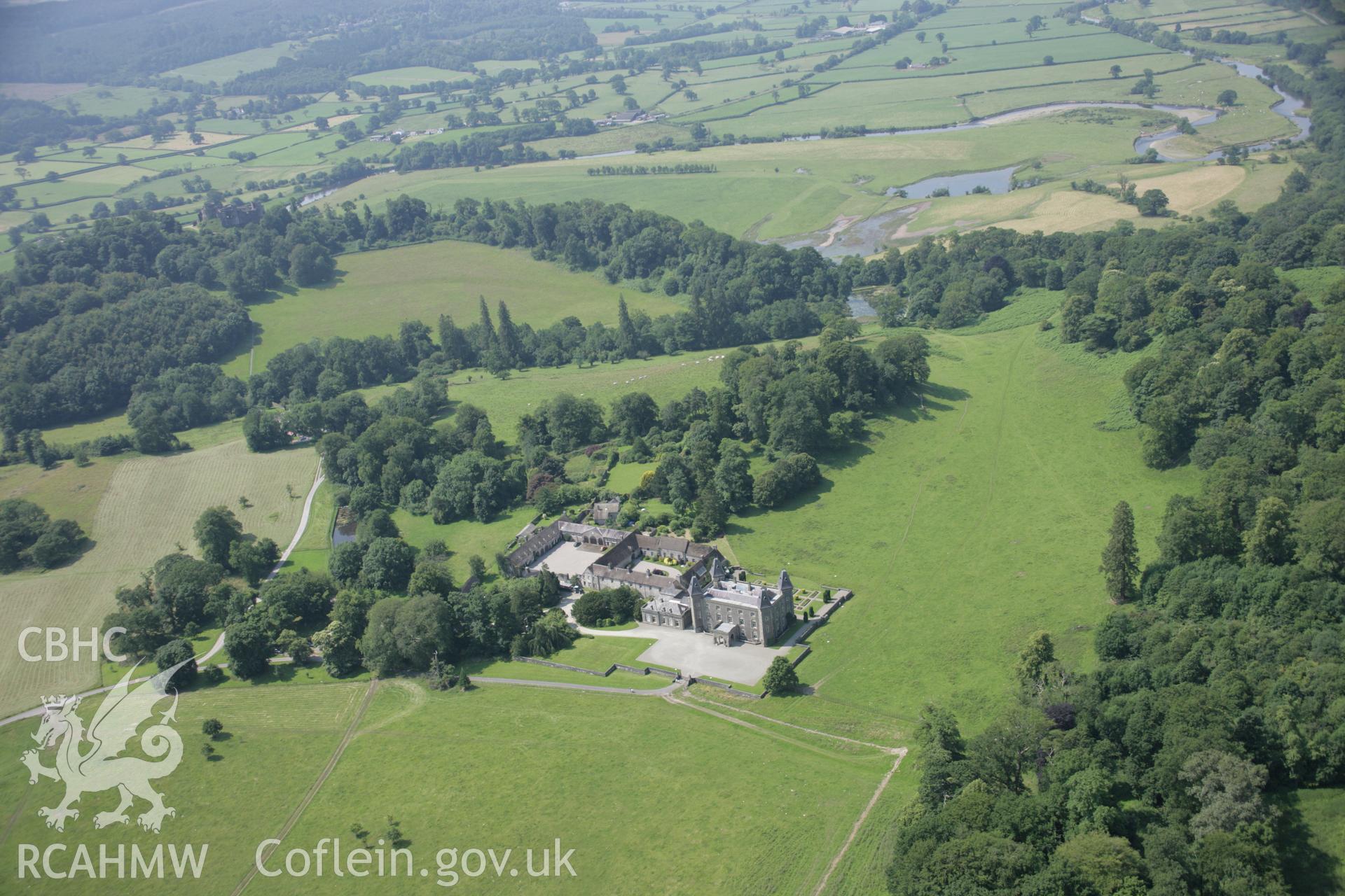 RCAHMW colour oblique aerial photograph of Newton House, (Dinefwr Castle), Llandeilo, in general view from the north-east. Taken on 11 July 2005 by Toby Driver