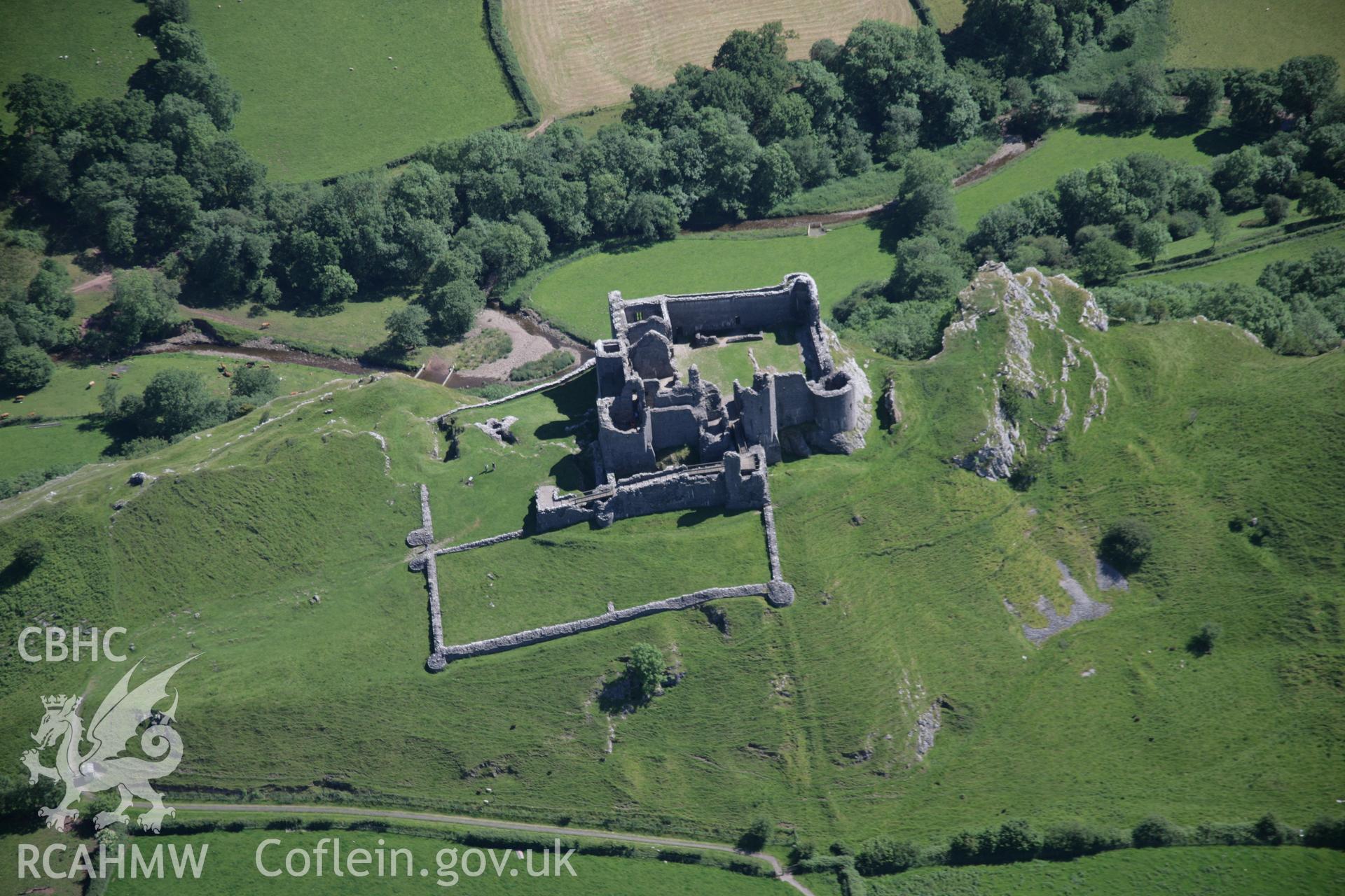 RCAHMW colour oblique aerial photograph of Carreg Cennen Castle from the north. Taken on 22 June 2005 by Toby Driver