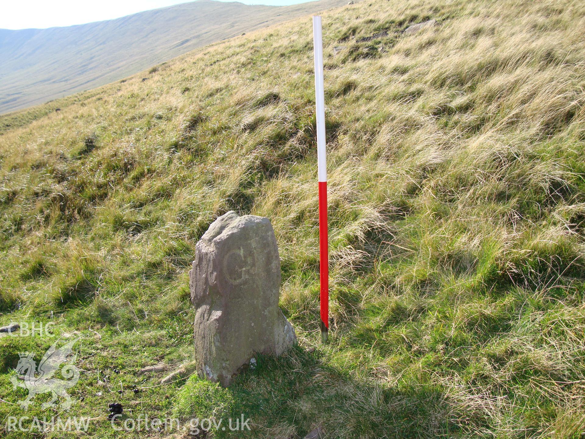 Digital colour photograph of Cwm Oergwm boundary stone taken on 12/10/2008 by R.P.Sambrook during the Brecon Beacons (east) Uplands Survey undertaken by Trysor.