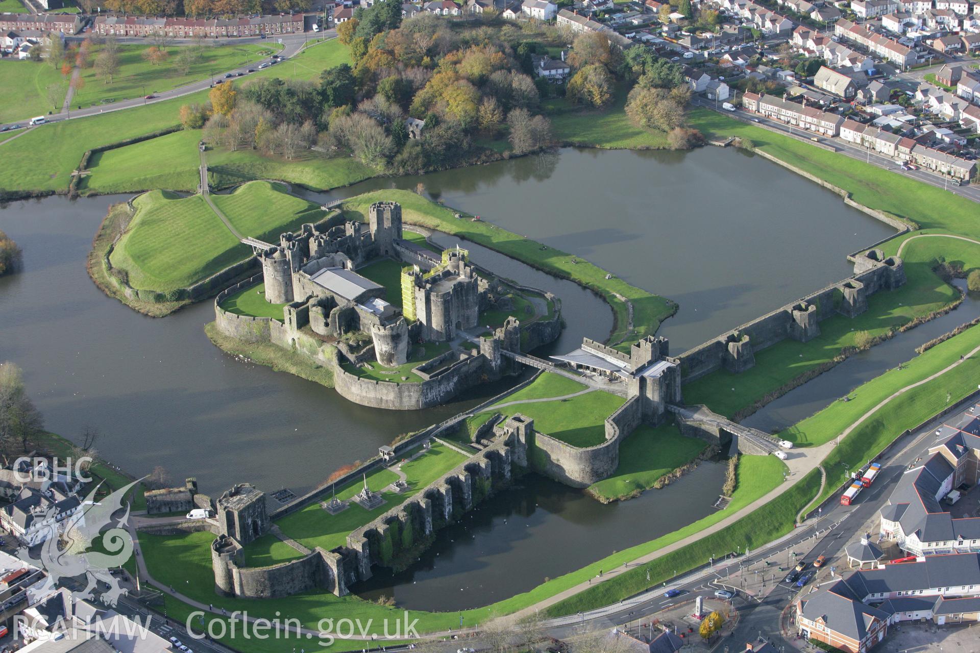 RCAHMW colour oblique photograph of Caerphilly Castle. Taken by Toby Driver on 12/11/2008.