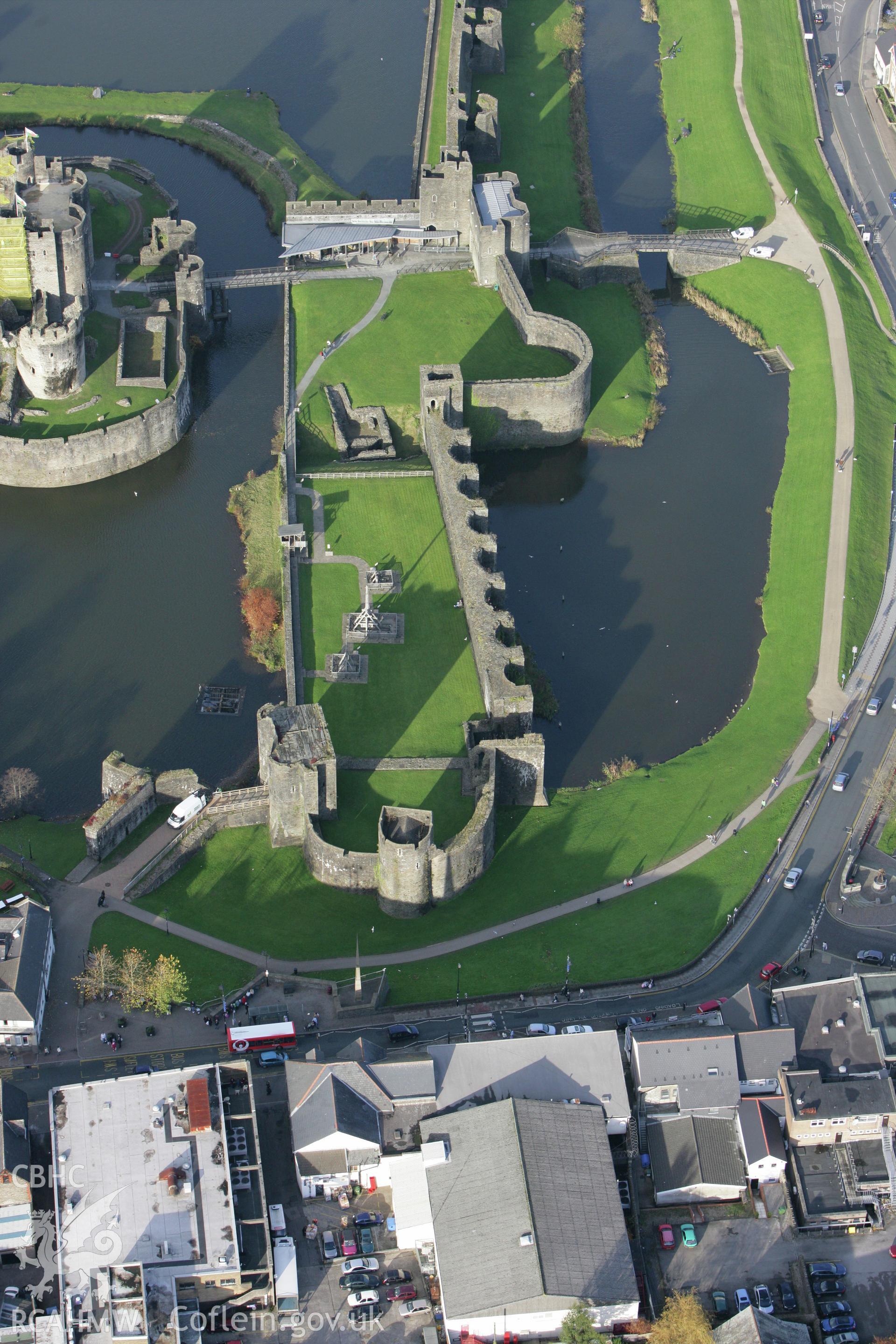 RCAHMW colour oblique photograph of Caerphilly Castle. Taken by Toby Driver on 12/11/2008.