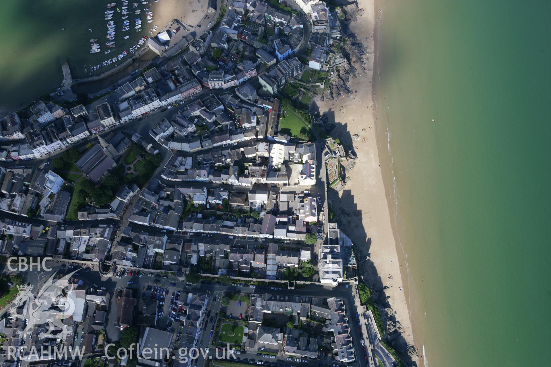 RCAHMW colour oblique aerial photograph of Tenby from the south-west. Taken on 30 July 2007 by Toby Driver