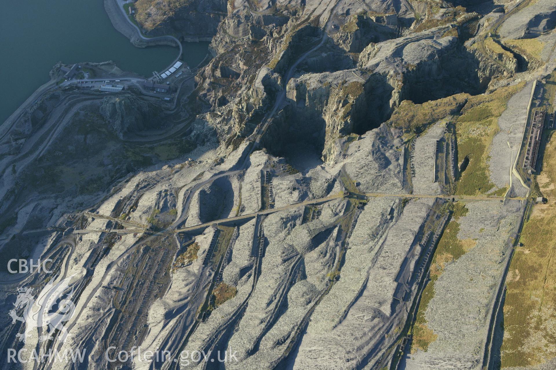 RCAHMW colour oblique photograph of Dinorwic Slate Quarry. Taken by Toby Driver on 20/12/2007.