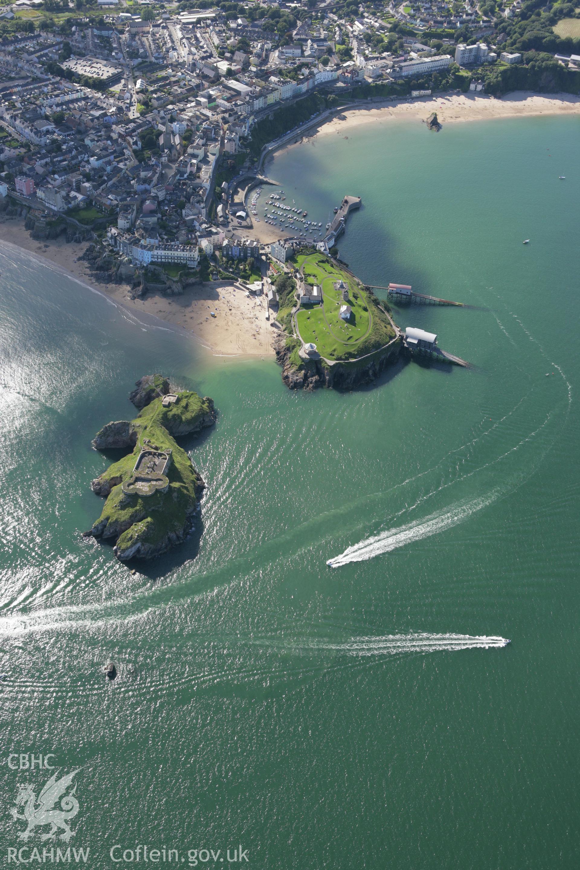 RCAHMW colour oblique aerial photograph of Tenby from the south-east. Taken on 30 July 2007 by Toby Driver