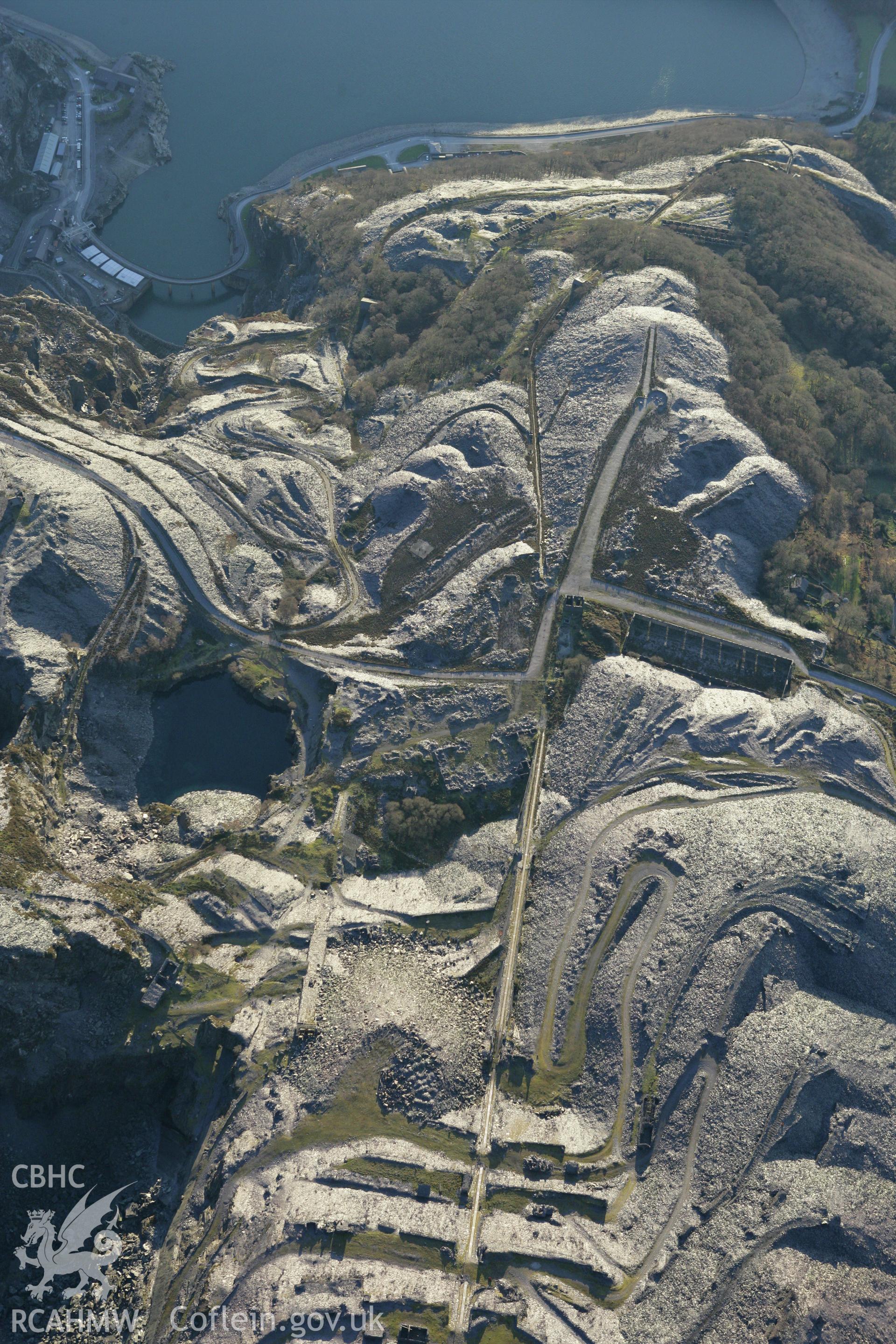 RCAHMW colour oblique photograph of Dinorwic Slate Quarry. Taken by Toby Driver on 20/12/2007.