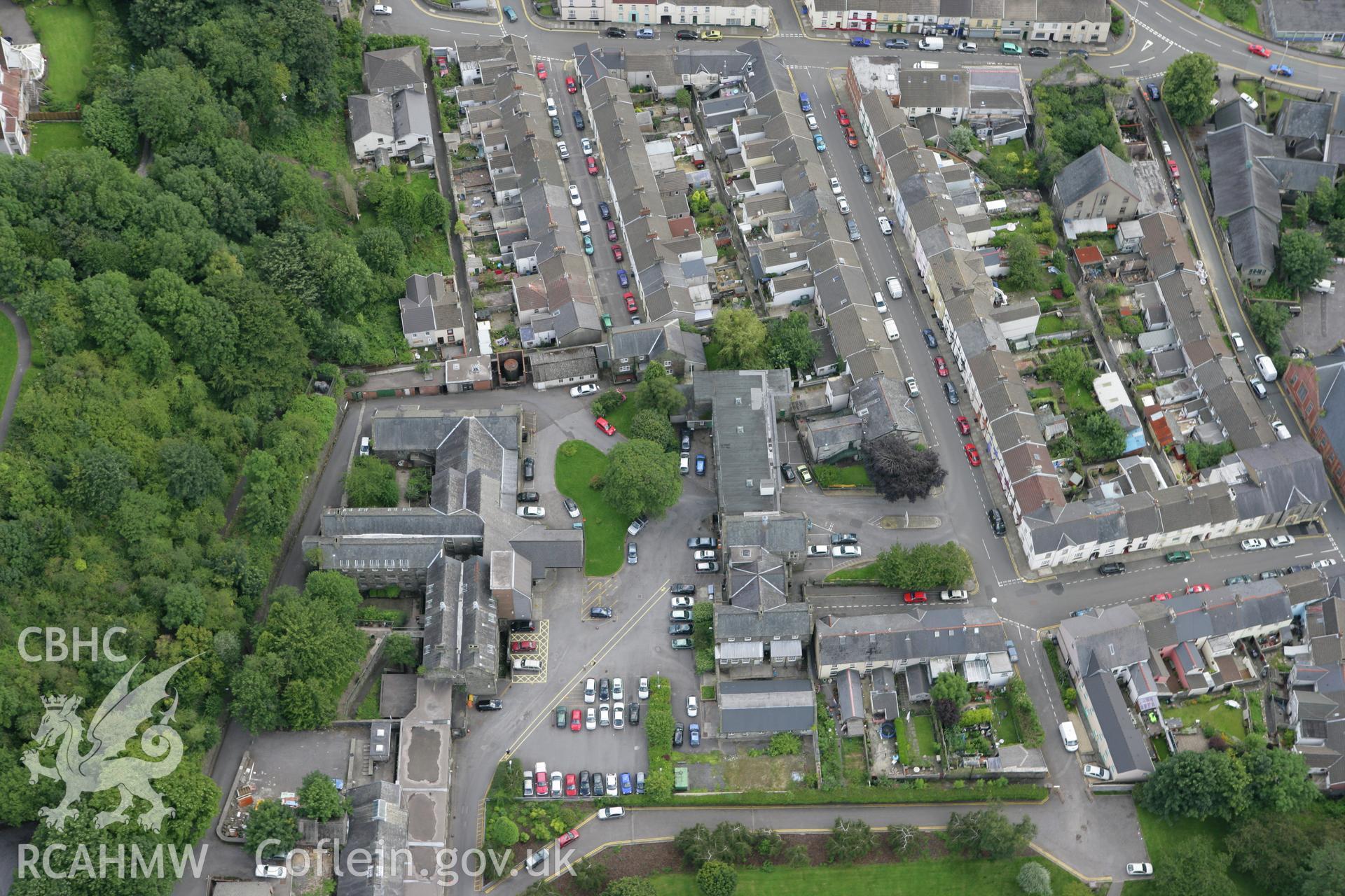 RCAHMW colour oblique aerial photograph of St Tydfils Hospital. Taken on 30 July 2007 by Toby Driver