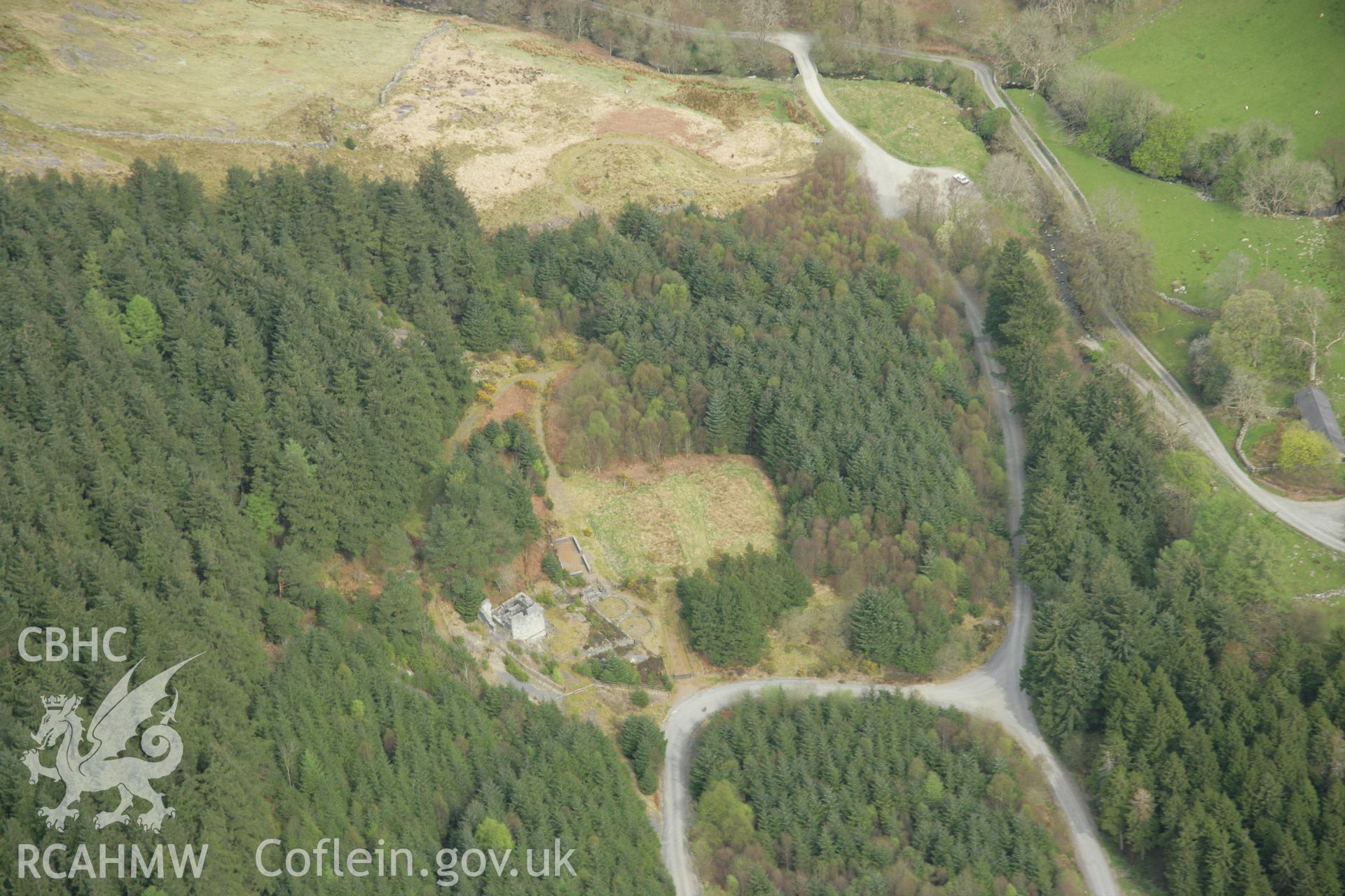 RCAHMW colour oblique aerial photograph of Ystrad Einion Lead Mine. Taken on 17 April 2007 by Toby Driver
