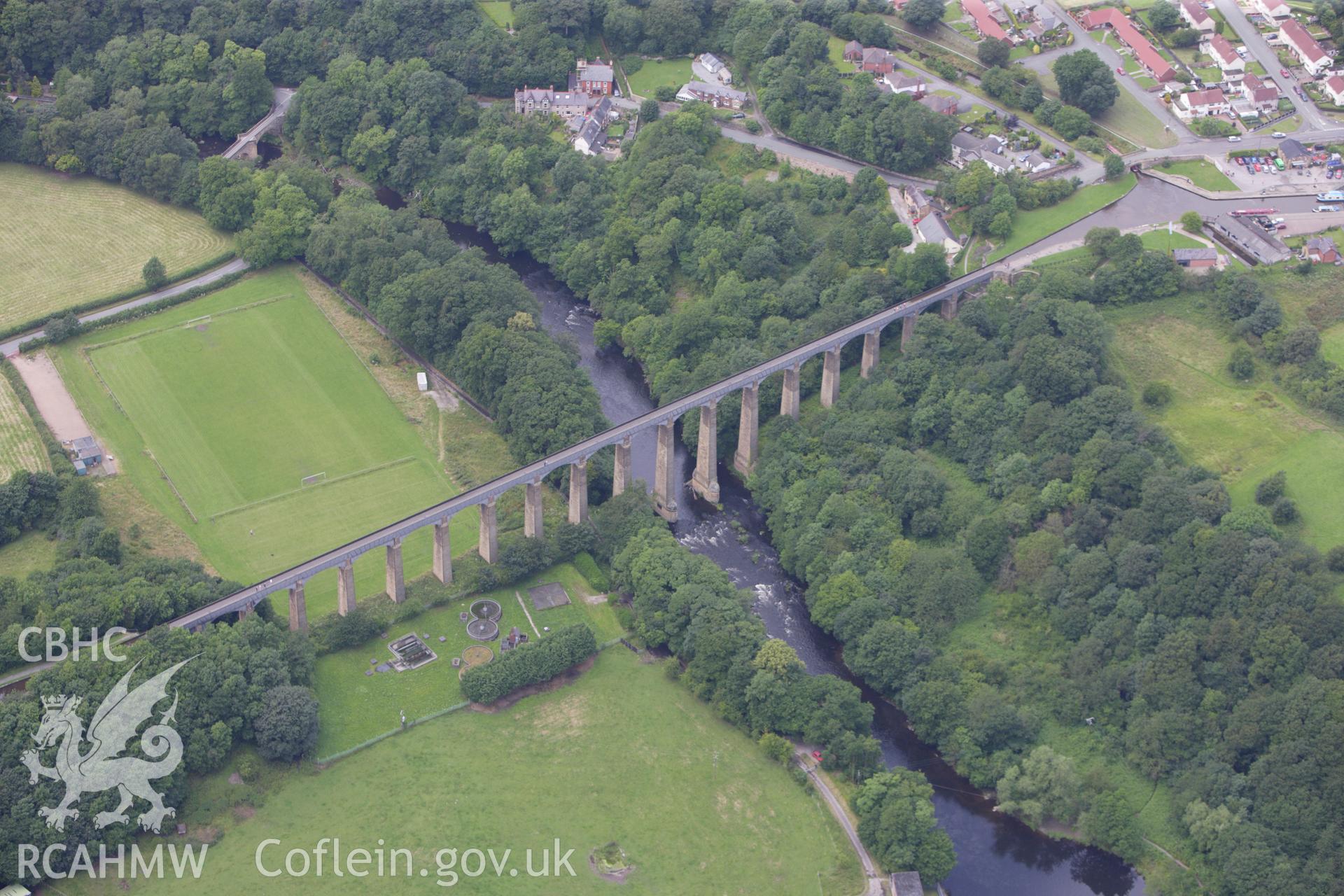 RCAHMW colour oblique aerial photograph of Pontcysyllte Aqueduct on the Ellesmere Canal. Taken on 08 July 2009 by Toby Driver