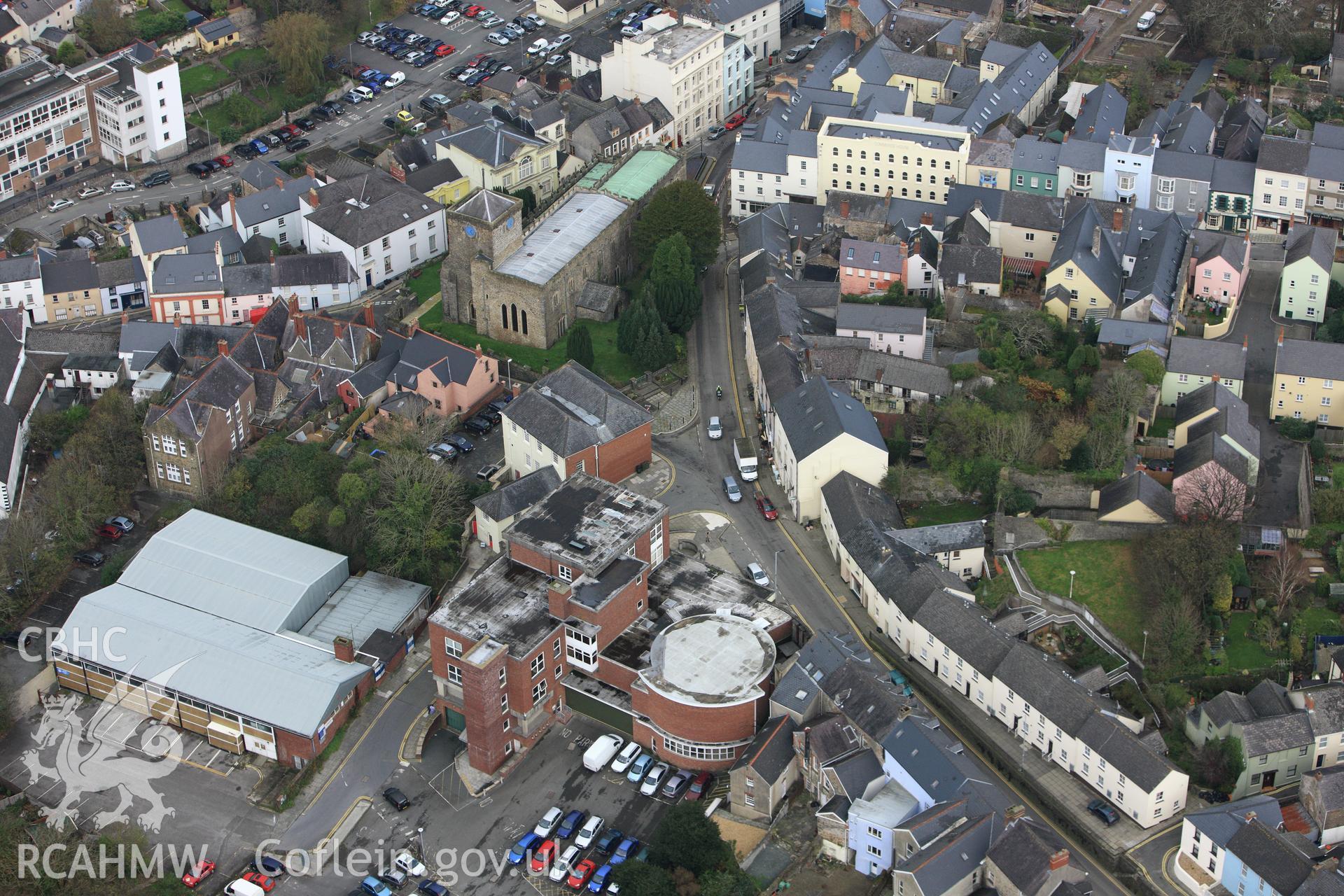 RCAHMW colour oblique aerial photograph of Haverfordwest Taken on 09 November 2009 by Toby Driver